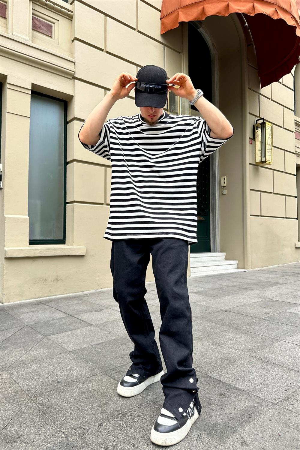 Çizgili Basic Oversize Tshirt T784