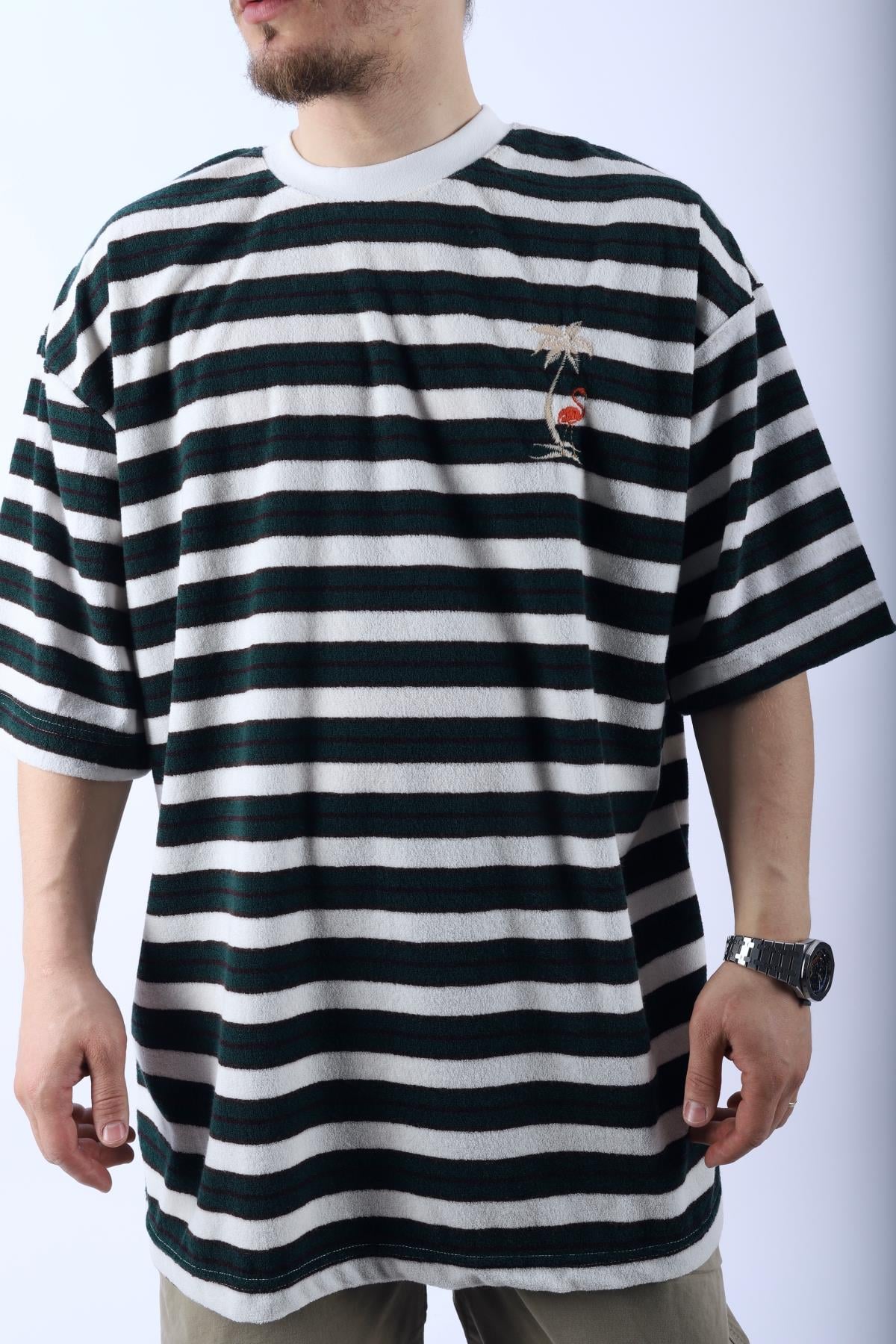 Çizgili Havlu Kumaş Oversize Tshirt T973