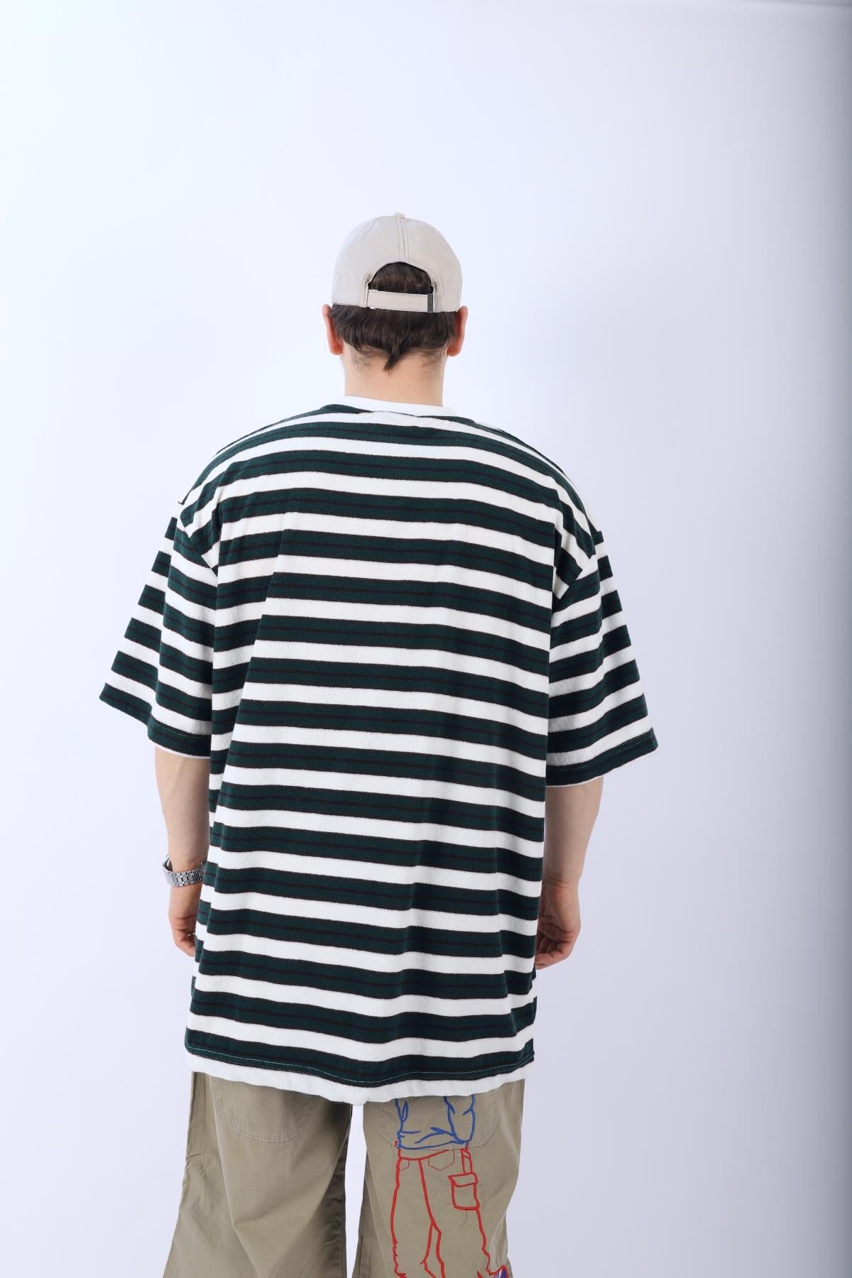 Çizgili Havlu Kumaş Oversize Tshirt T973