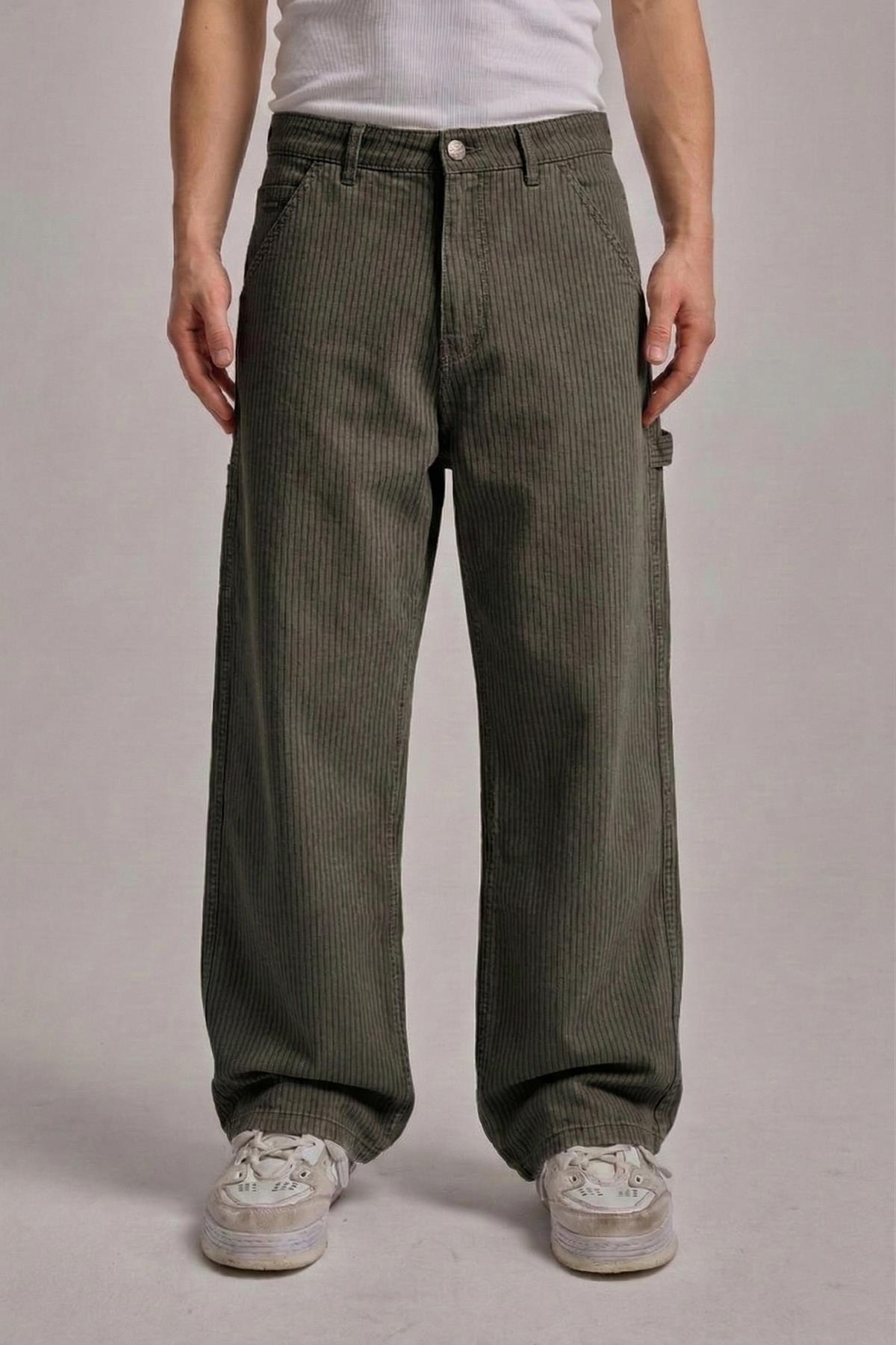 Çizgili Kahve Baggy Jean Pantolon CT01 6581-4