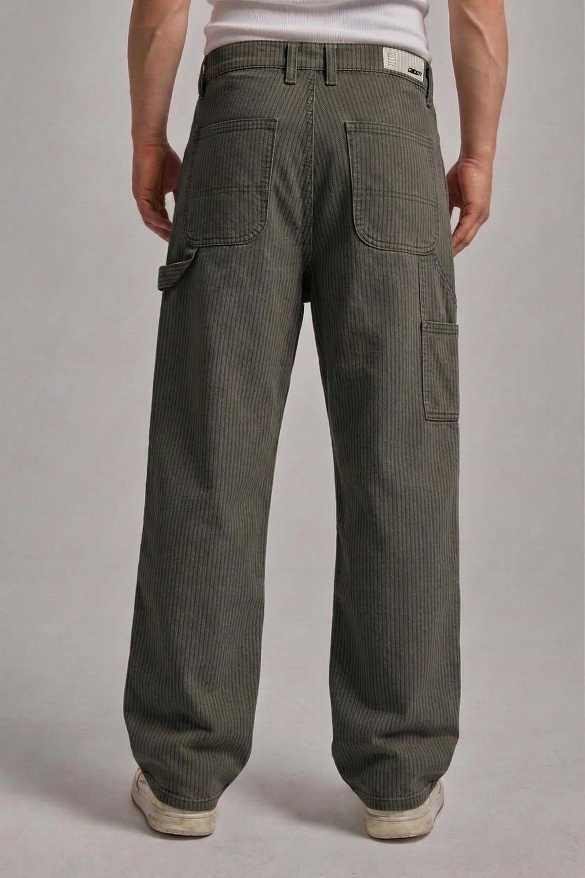 Çizgili Kahve Baggy Jean Pantolon CT01 6581-4