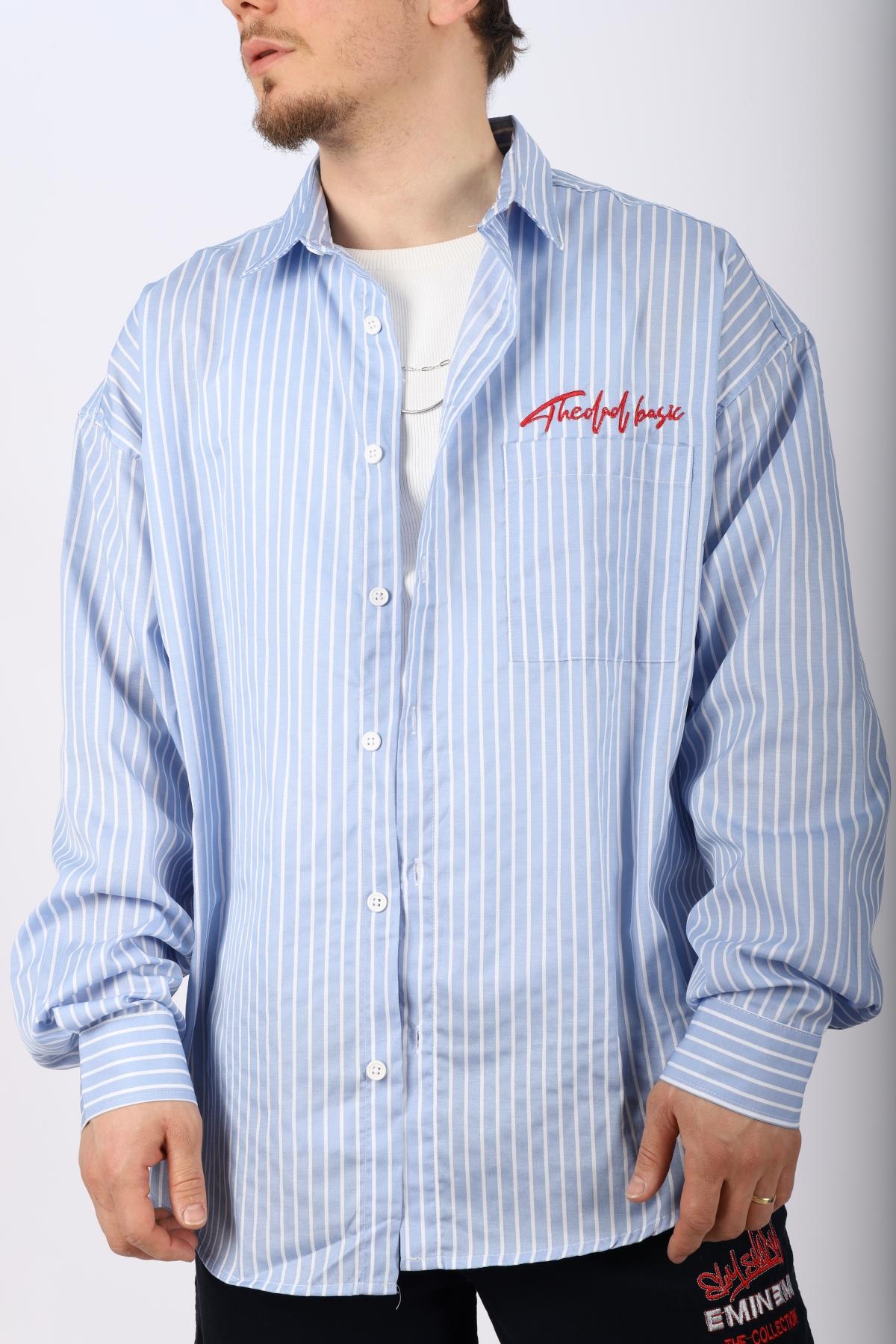 Çizgili Mavi Poplin Oversize Gömlek G136