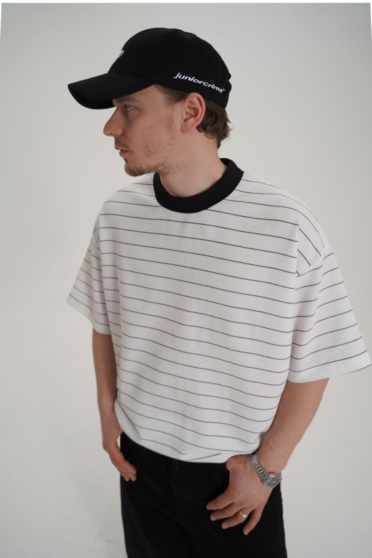 Çizgili Oversize Triko Kumaş Tshirt