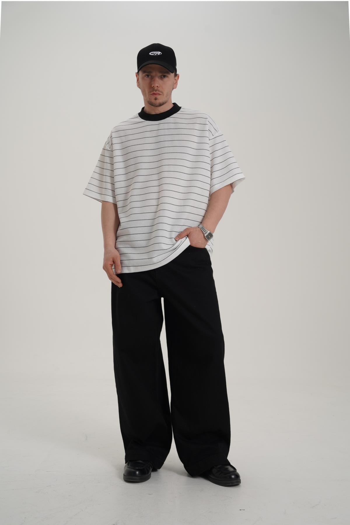 Çizgili Oversize Triko Kumaş Tshirt