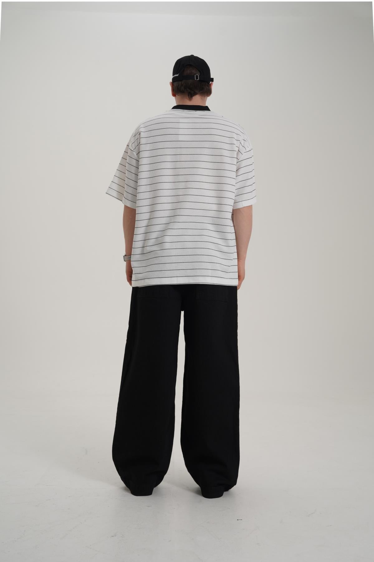 Çizgili Oversize Triko Kumaş Tshirt