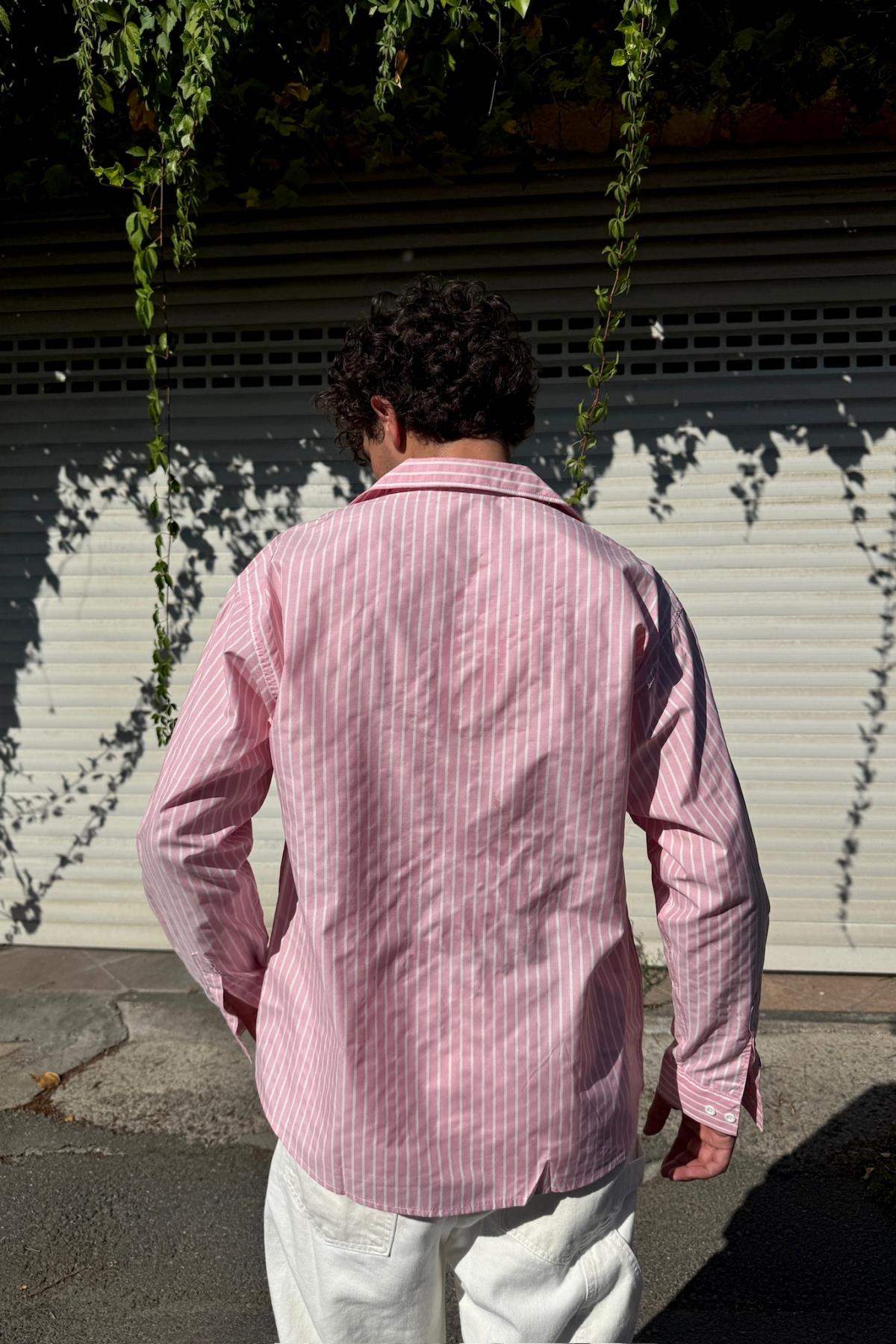 Çizgili Pembe İnce Kumaş Oversize Gömlek