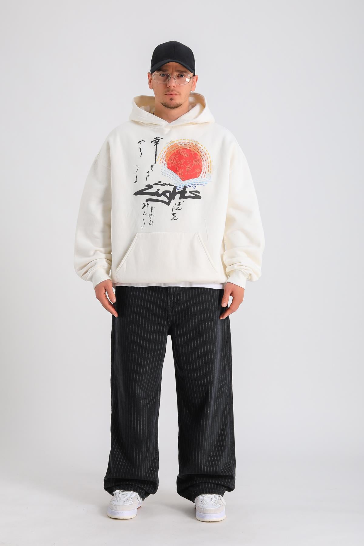 Çizgili Siyah Baggy Jean P1053