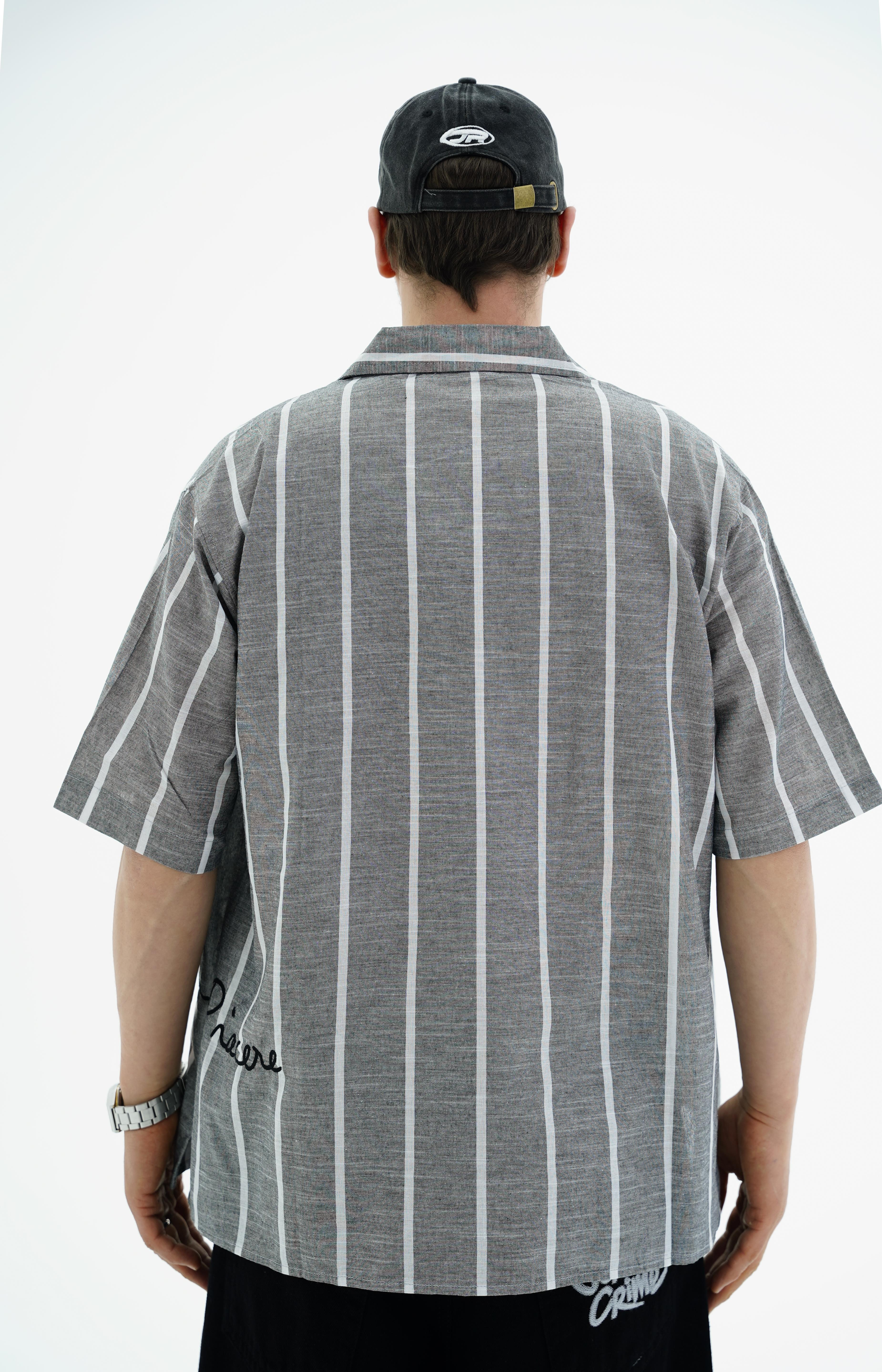 Çizgili Siyah Boxy Fit Gömlek JC01 25Y182
