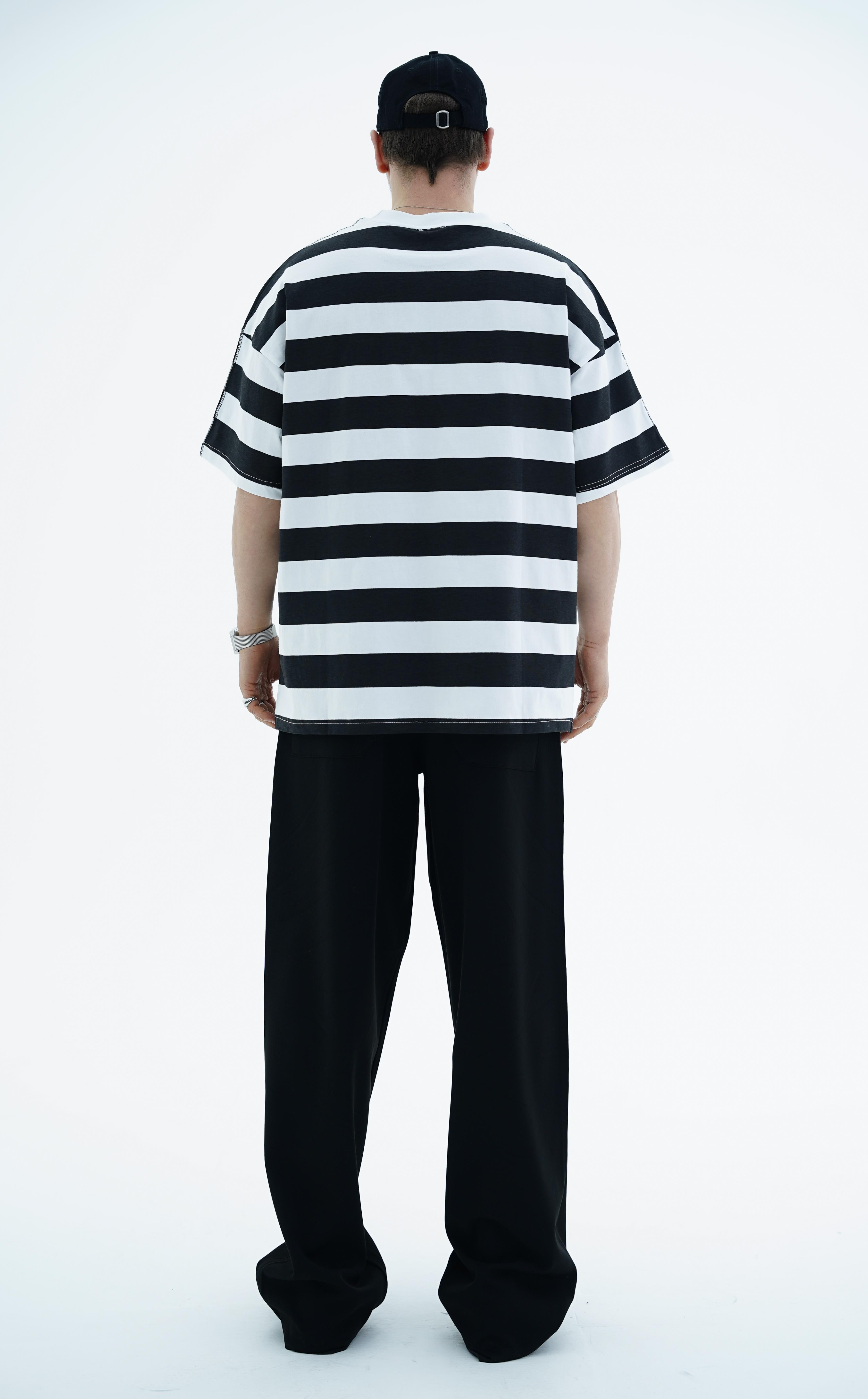 Çizgili Siyah Oversize Tshirt JC01 25Y66