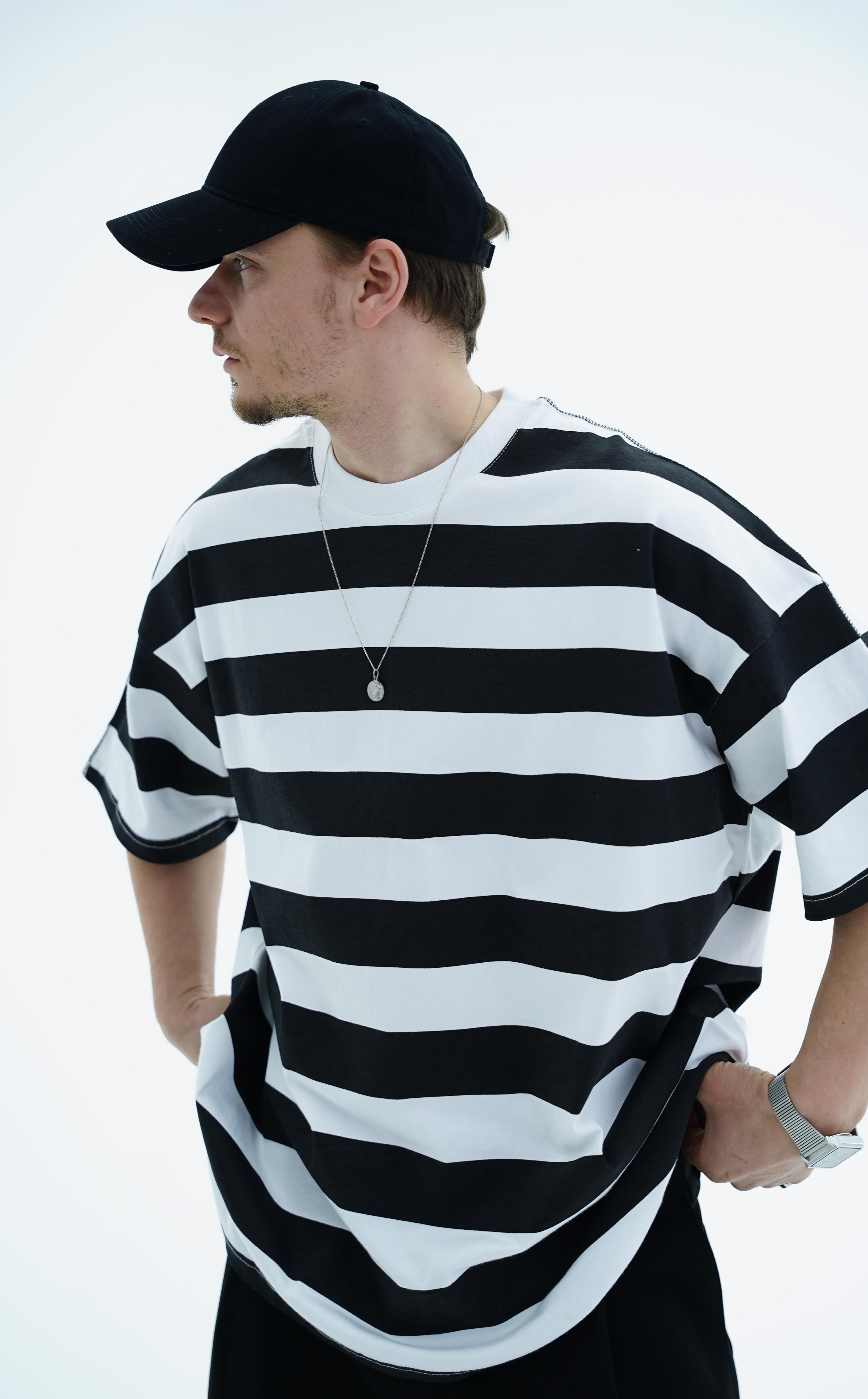 Çizgili Siyah Oversize Tshirt JC01 25Y66