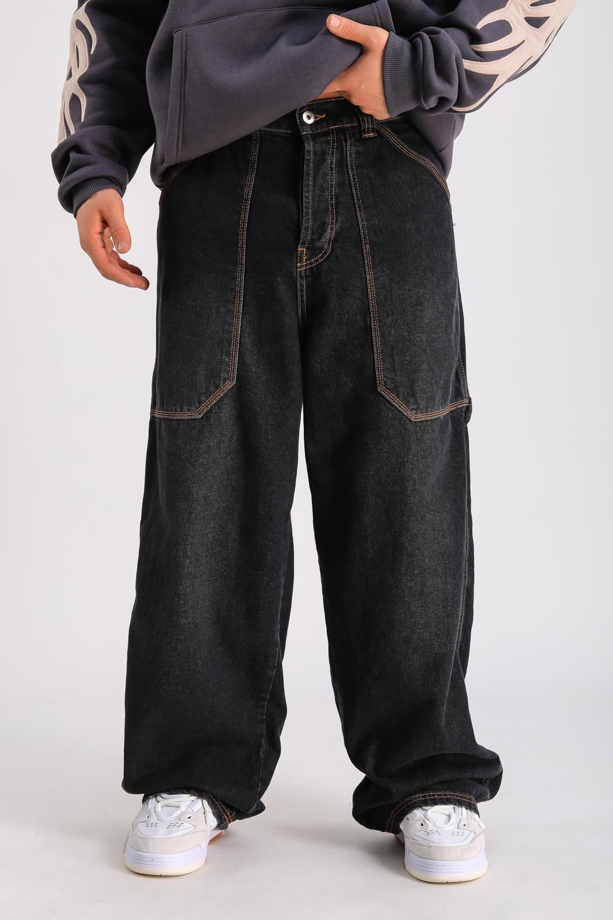 Coll Kontrast Dikiş Jean Pantolon P1047
