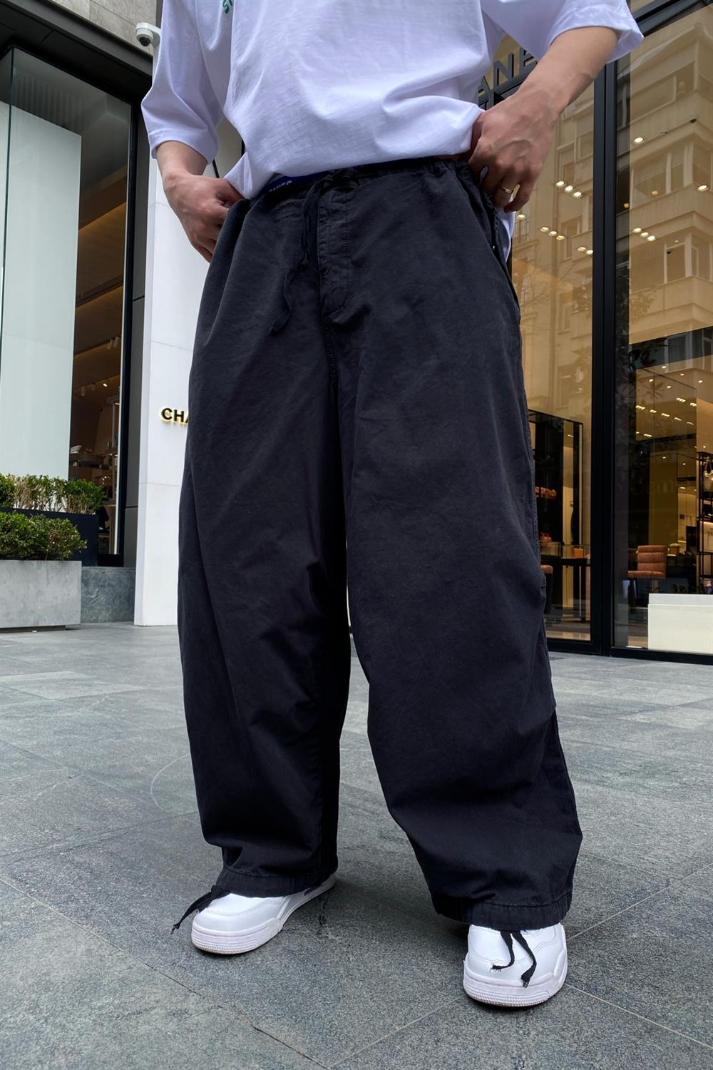 Combat İpli Siyah Gabardin Pantolon P576