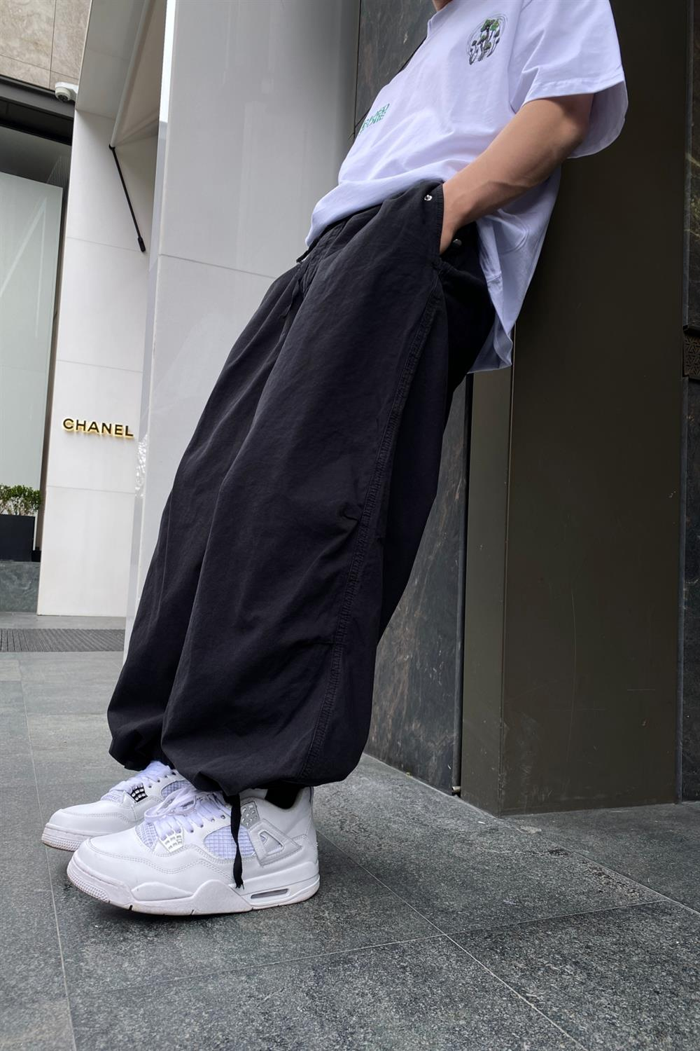 Combat İpli Siyah Gabardin Pantolon P576