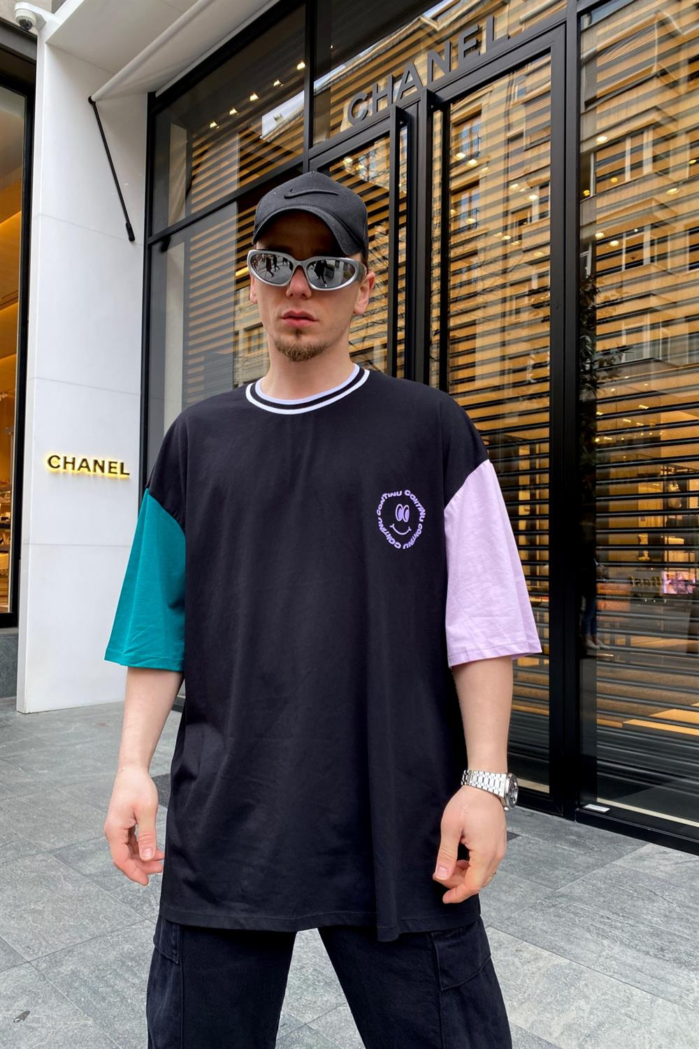 Continu Emogi Baskılı Şerit Yaka Oversize Tshirt T595