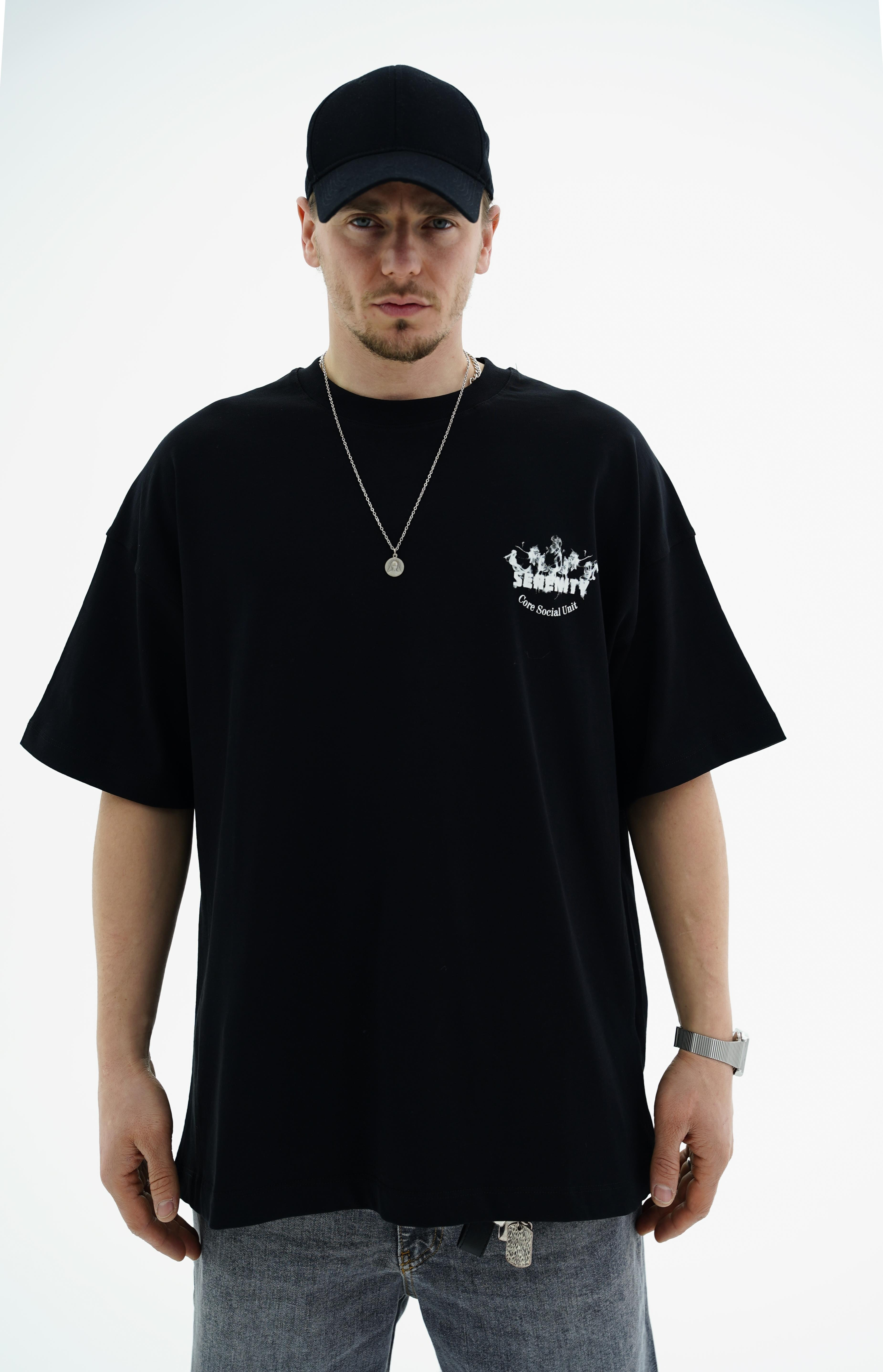 Core Baskılı Siyah Oversize Tshirt JC01 26Y131