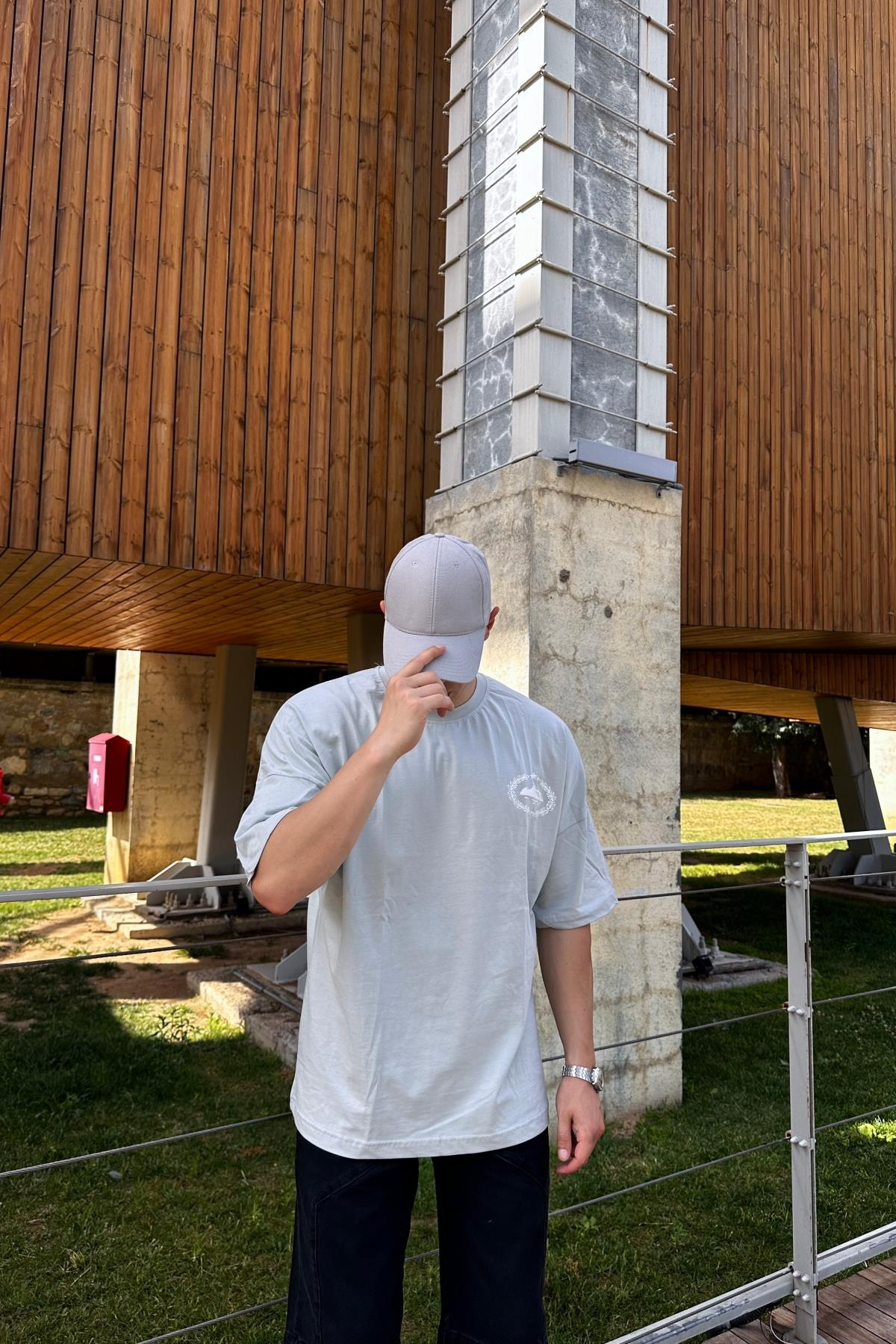 Cort Baskılı Gri Oversize Tshirt  T1134