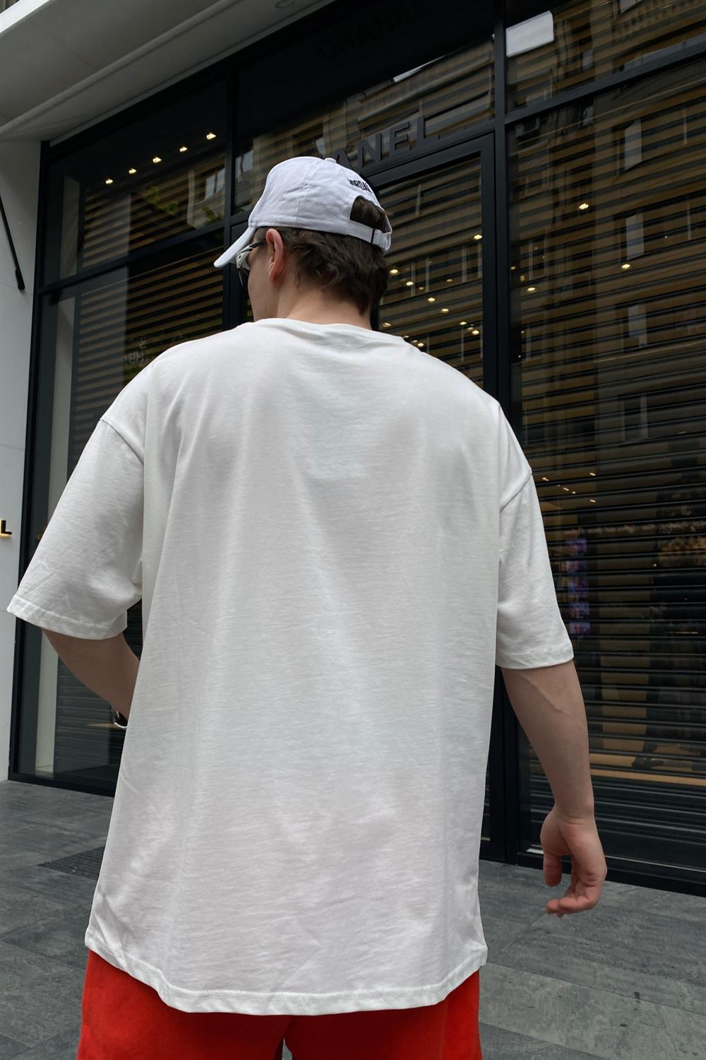 Couture Baskılı Krem Oversize Tshirt T658