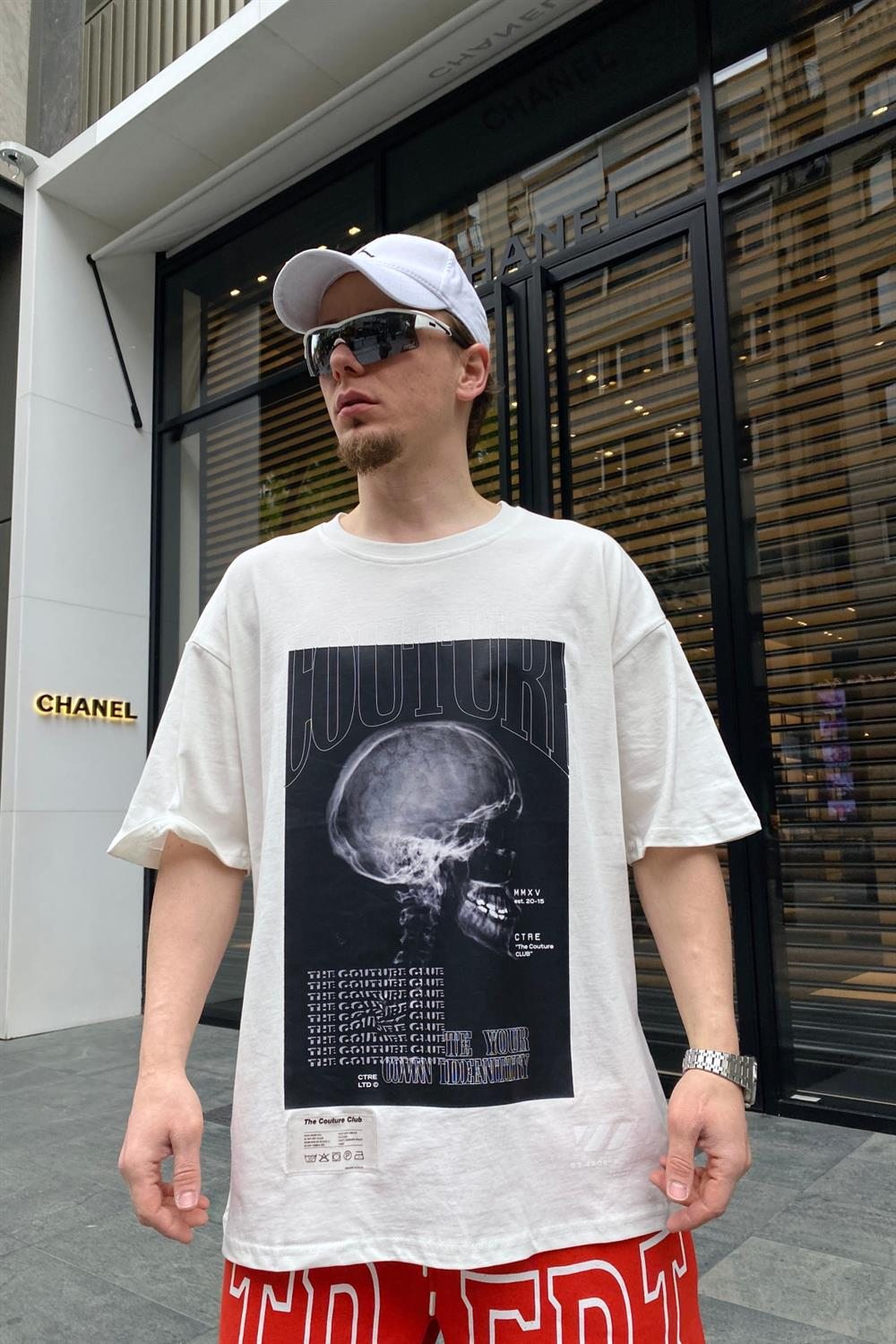 Couture Baskılı Krem Oversize Tshirt T658