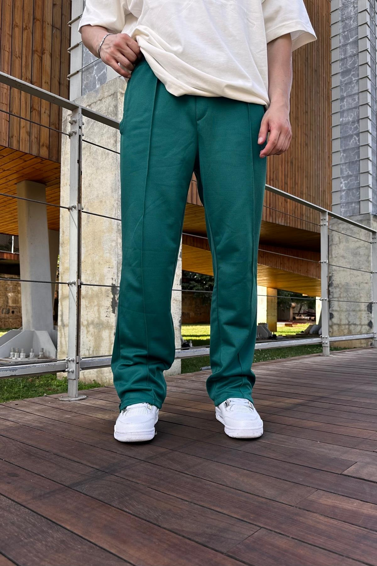 Couture Şeritli Jarse Kumaş Yeşil Eşofman ESF526