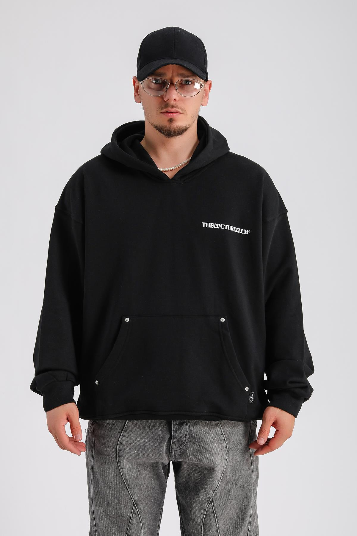 Couture Zımba Detay Siyah Oversize Sweatshirt SW1164