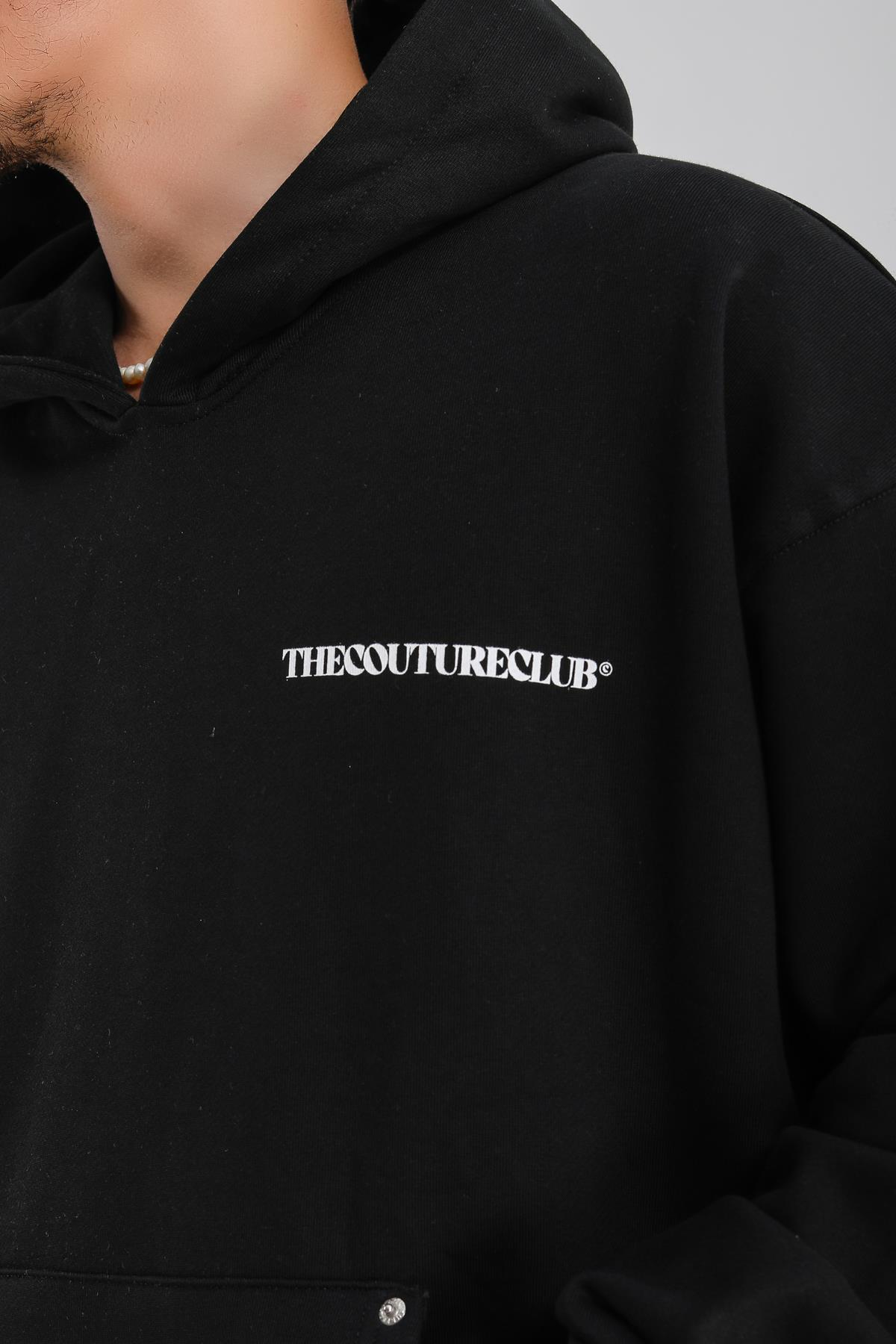 Couture Zımba Detay Siyah Oversize Sweatshirt SW1164