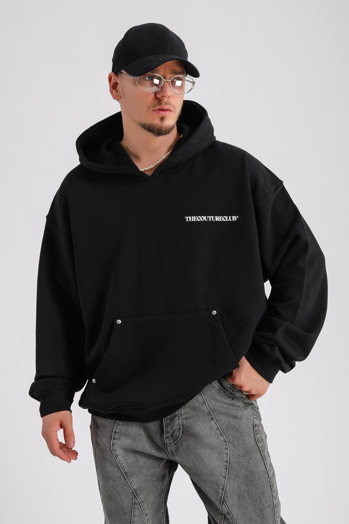 Couture Zımba Detay Siyah Oversize Sweatshirt SW1164