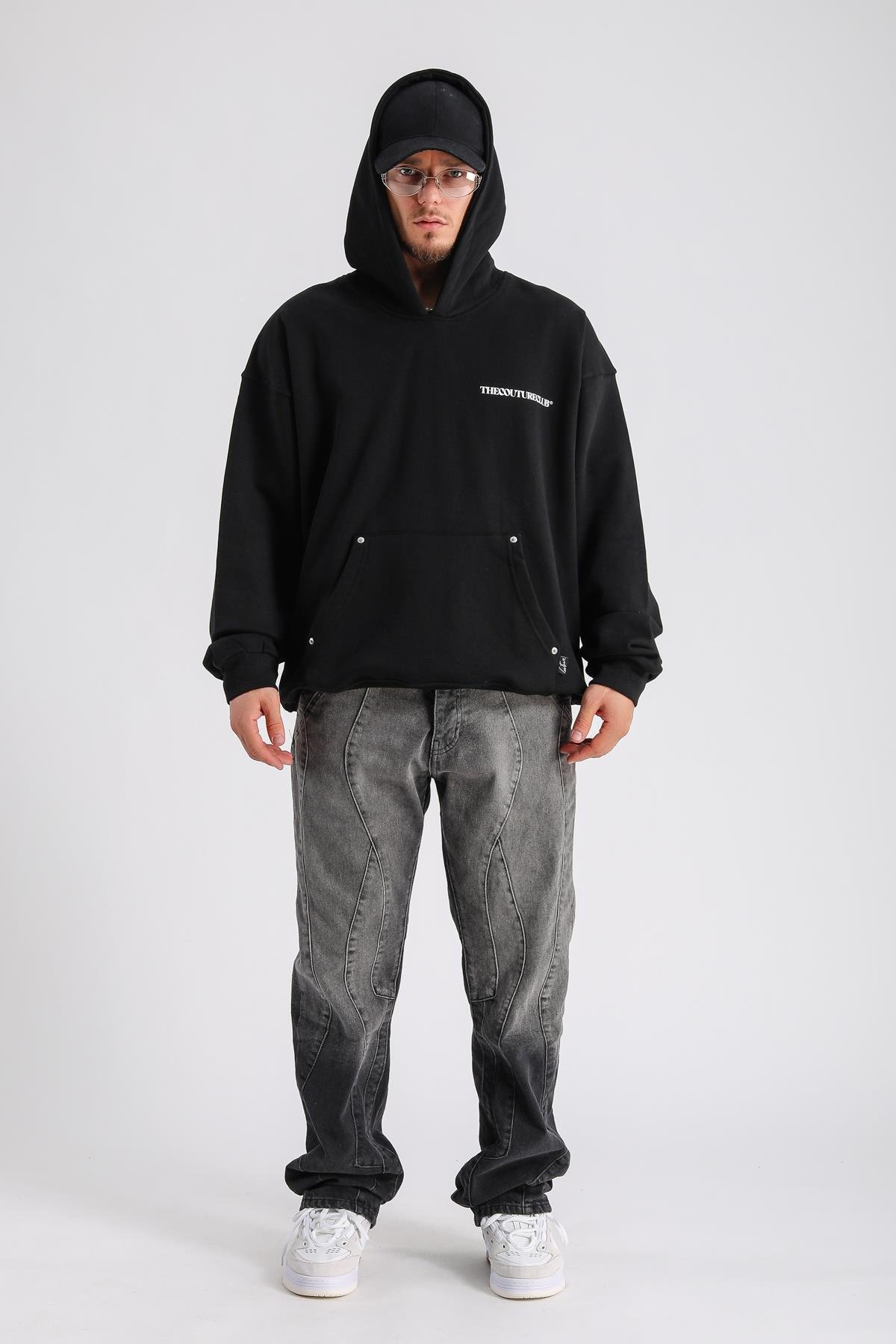 Couture Zımba Detay Siyah Oversize Sweatshirt SW1164