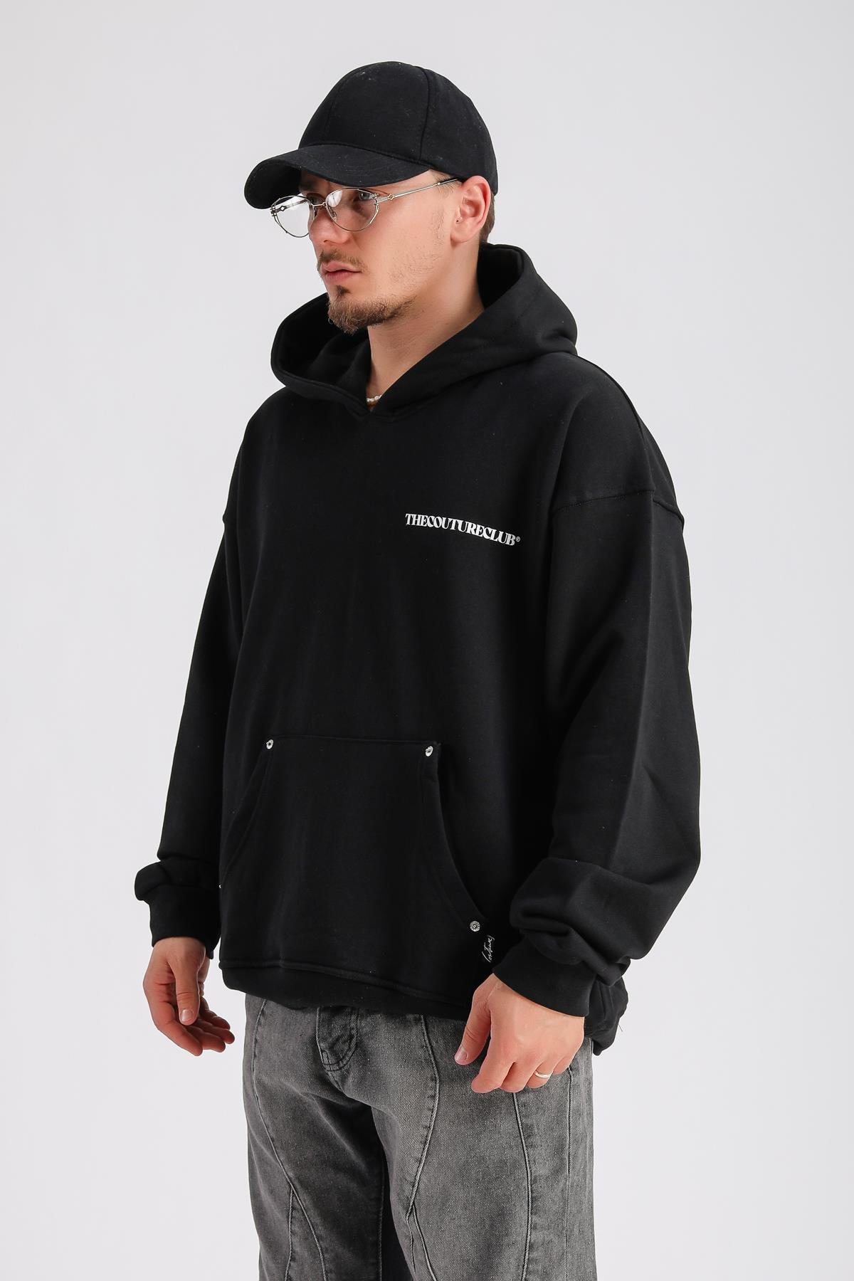 Couture Zımba Detay Siyah Oversize Sweatshirt SW1164