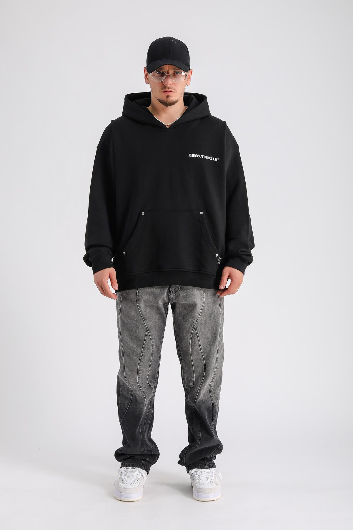 Couture Zımba Detay Siyah Oversize Sweatshirt SW1164