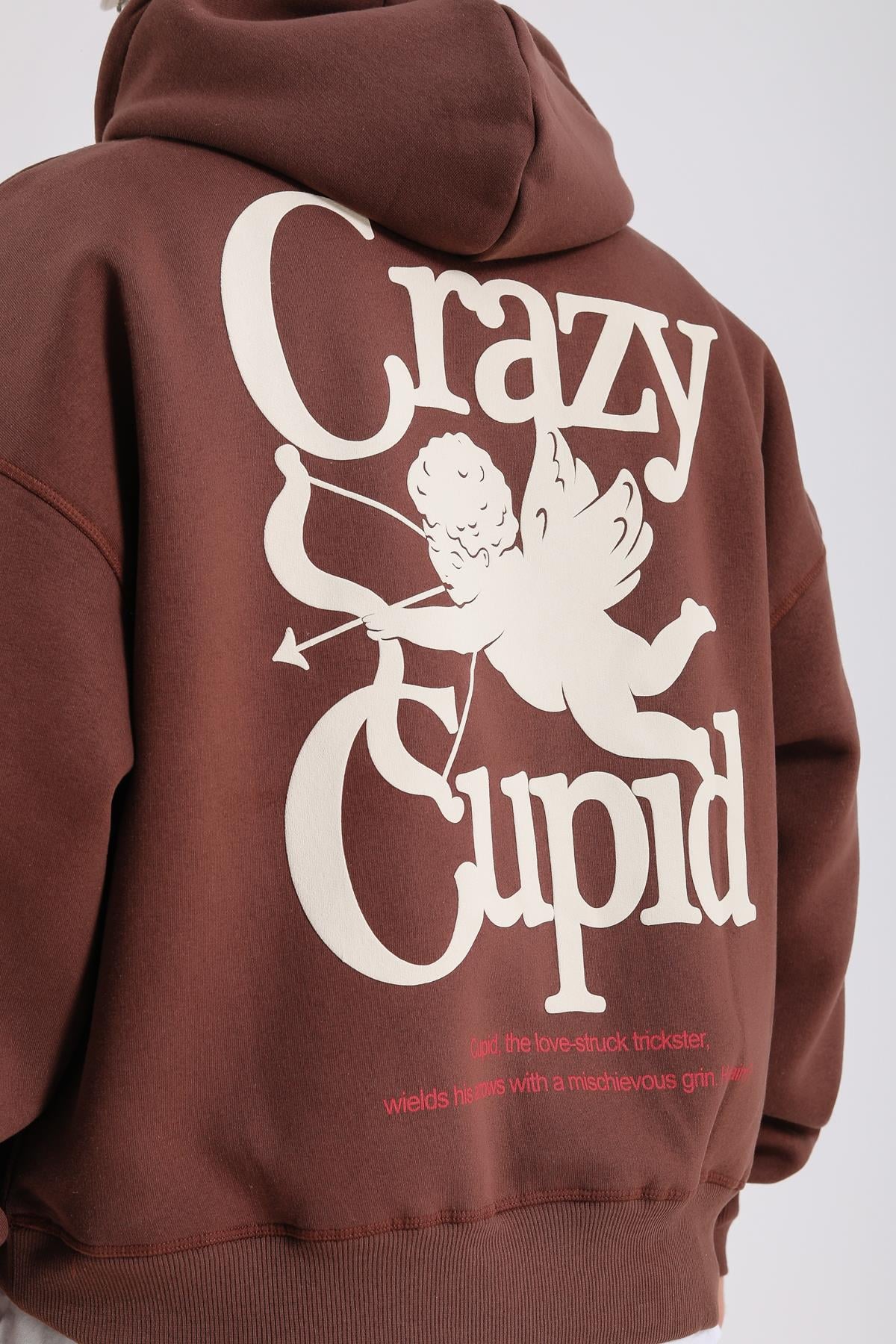 Crazy Nakışlı Kahve Oversize Sweatshirt SW1193