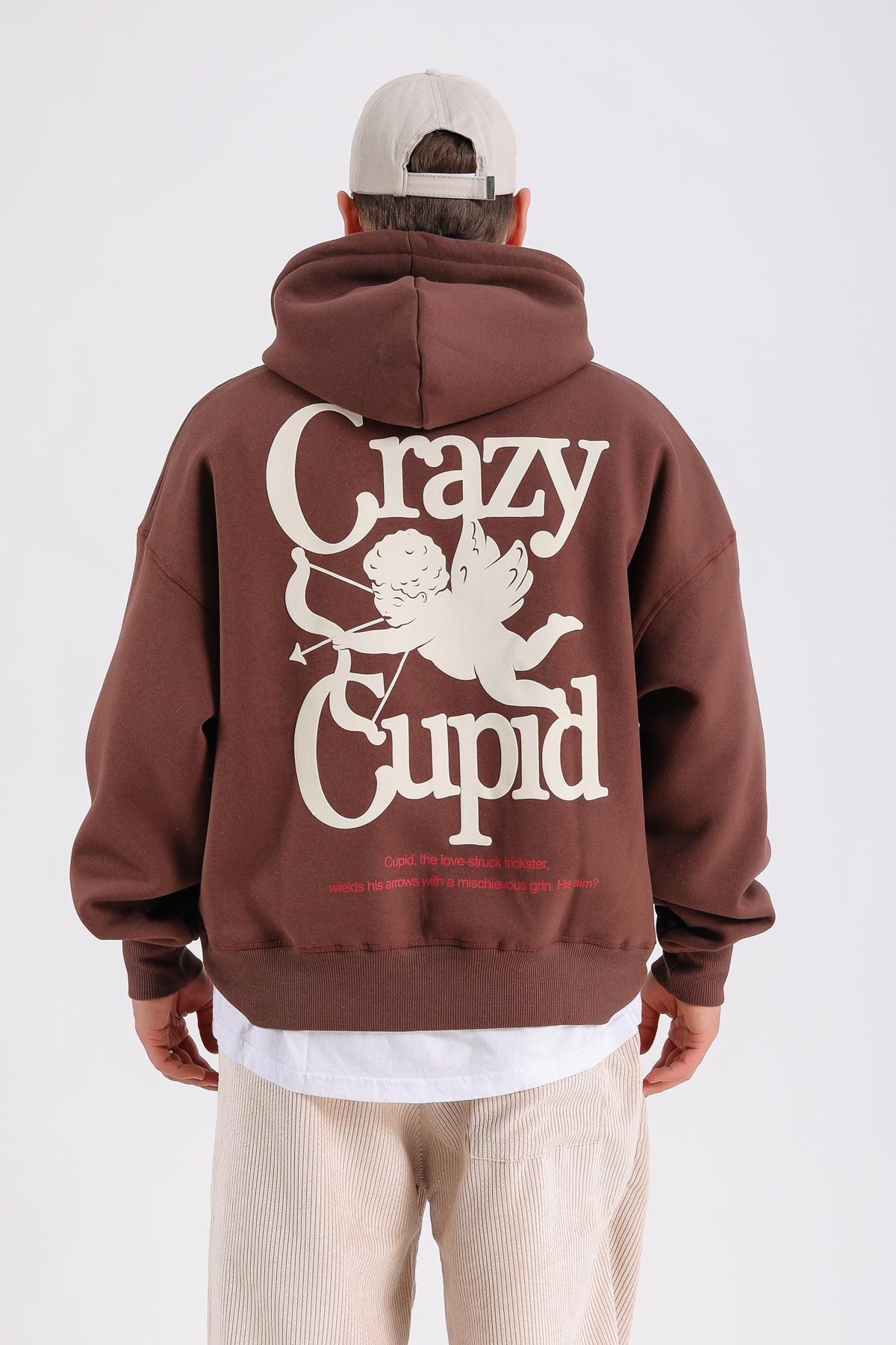 Crazy Nakışlı Kahve Oversize Sweatshirt SW1193