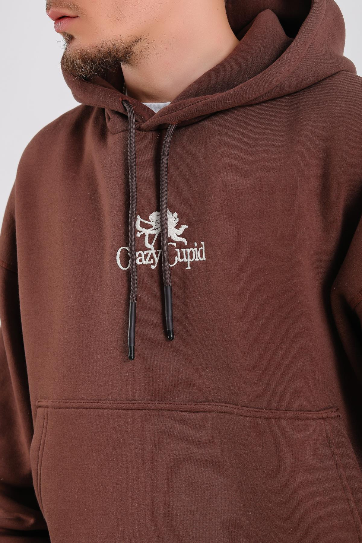 Crazy Nakışlı Kahve Oversize Sweatshirt SW1193