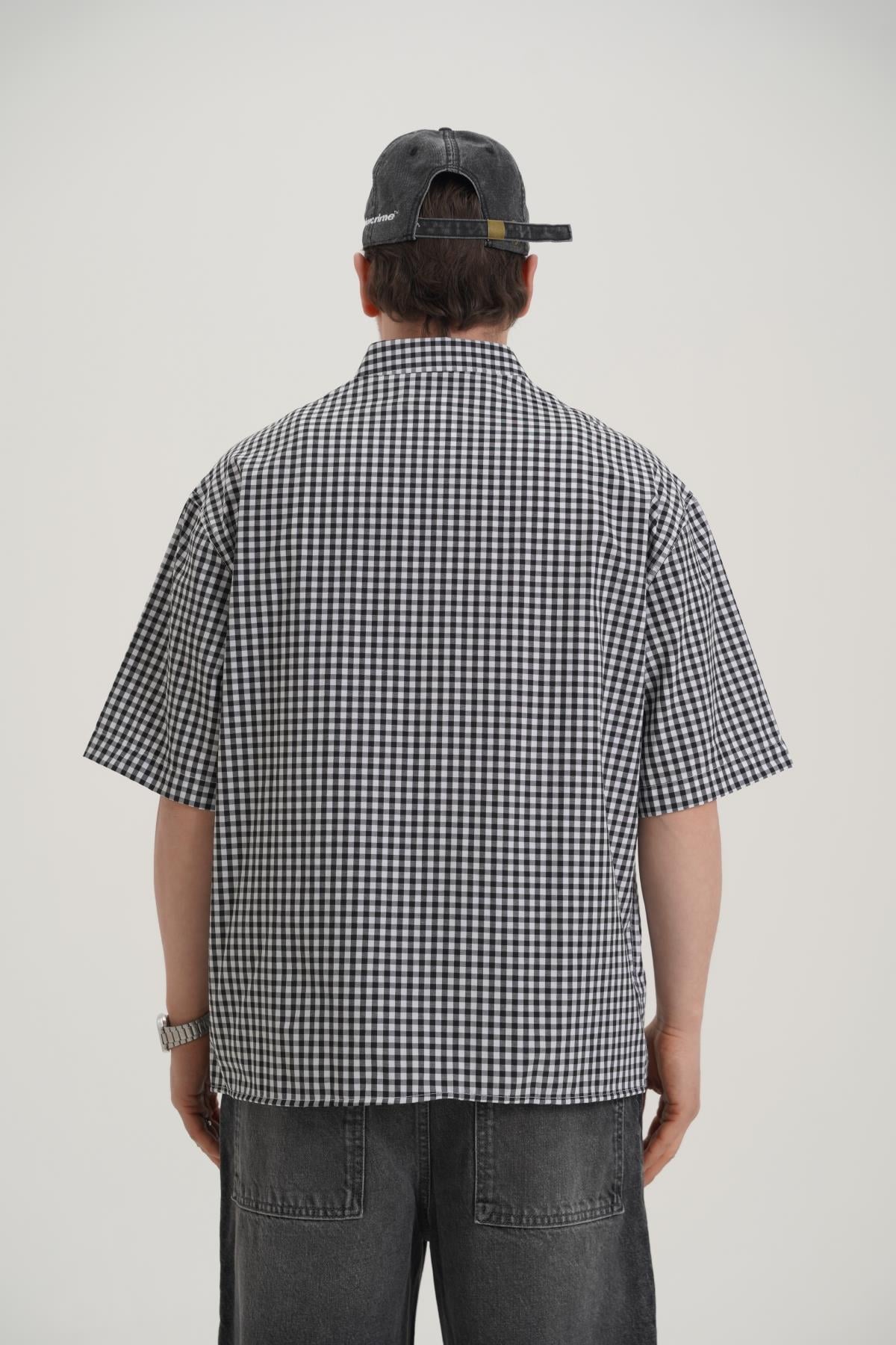 Creative Baskılı Siyah Oversize Ekose Gömlek PM01 26Y285