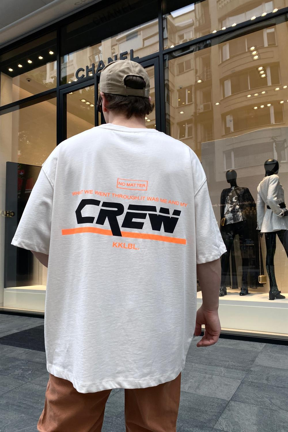 Crew Baskılı Krem Oversize Tshirt T686