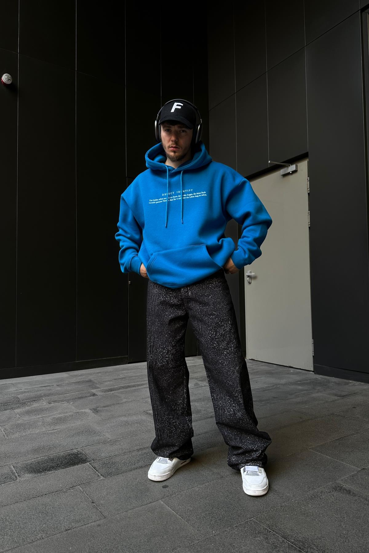 Defect Baskılı Mavi Oversize Hoodie SW1089