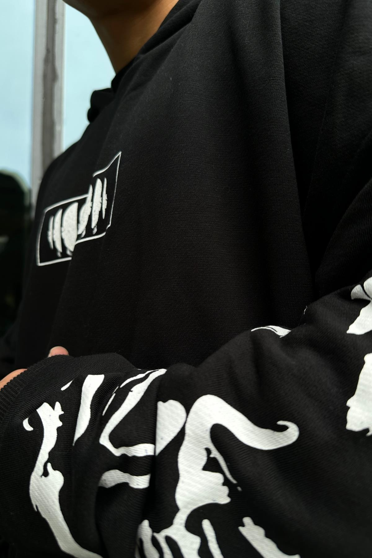 Dennis Baskılı Siyah Oversize Sweatshirt SW1026
