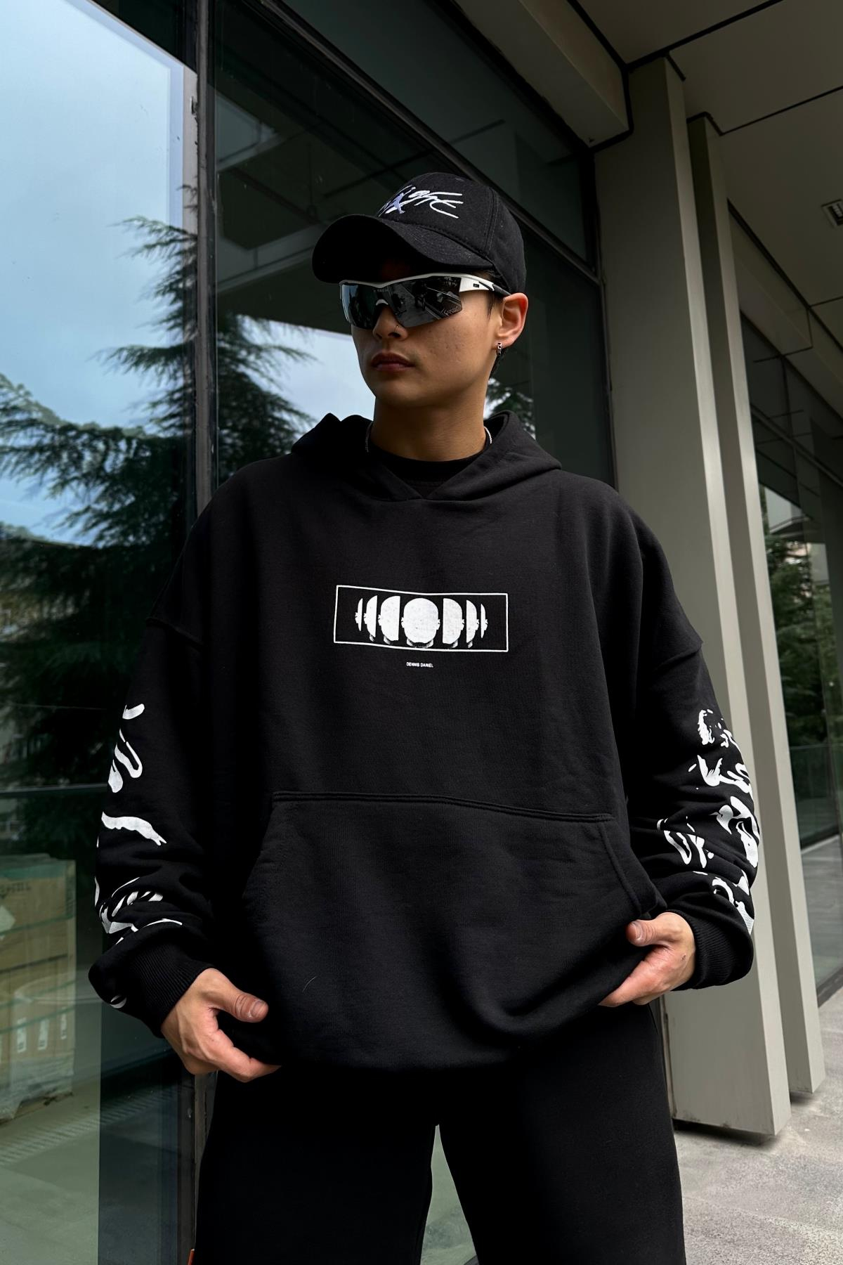 Dennis Baskılı Siyah Oversize Sweatshirt SW1026