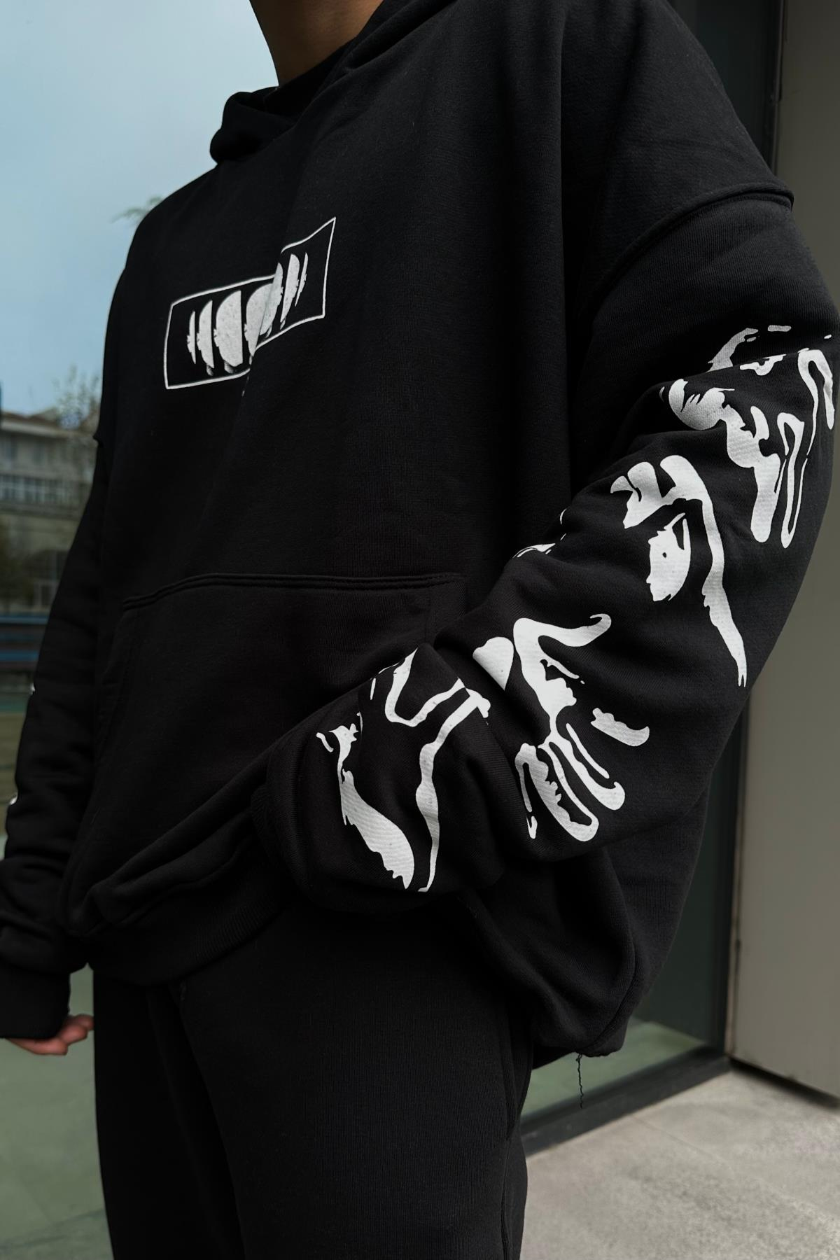 Dennis Baskılı Siyah Oversize Sweatshirt SW1026