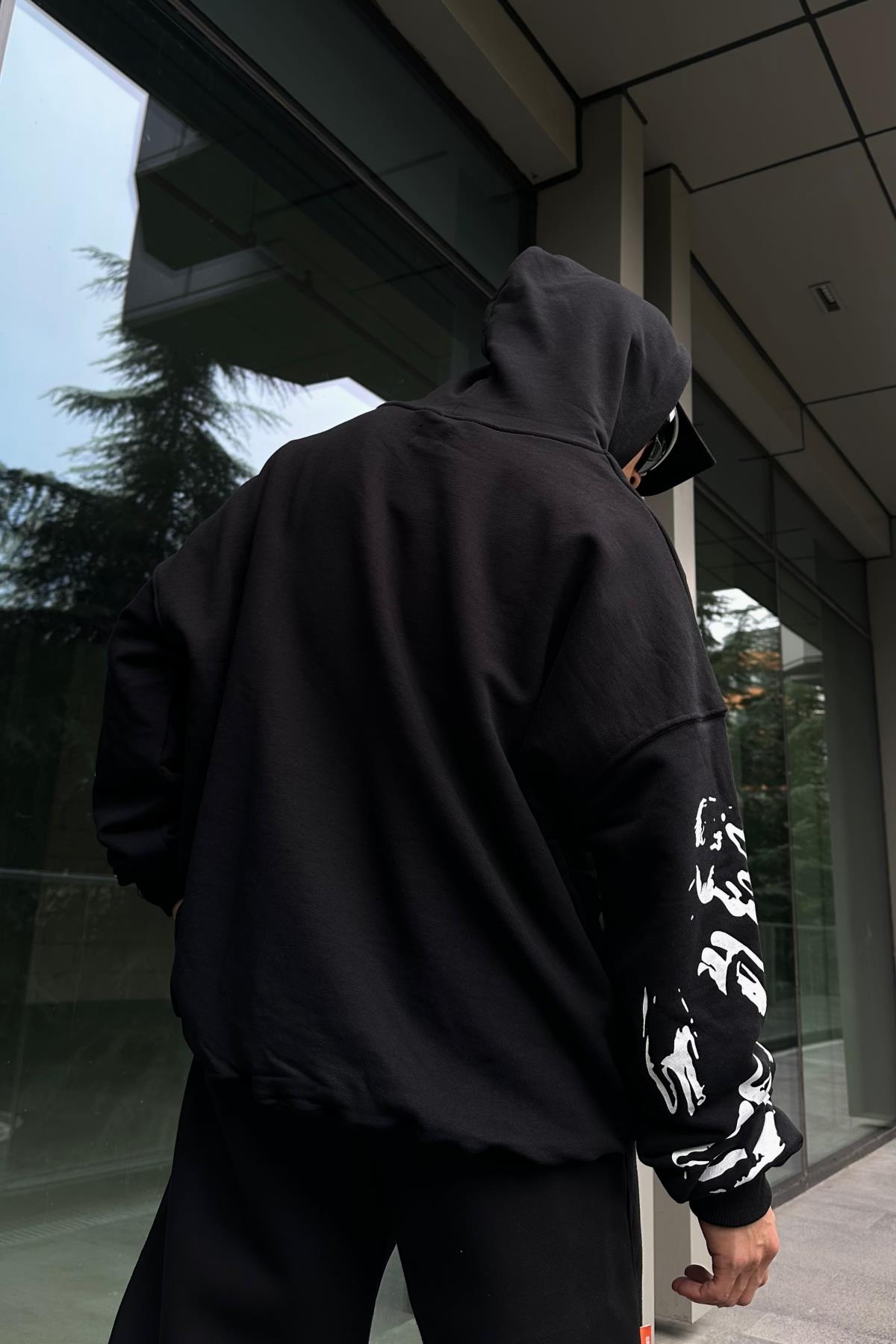 Dennis Baskılı Siyah Oversize Sweatshirt SW1026