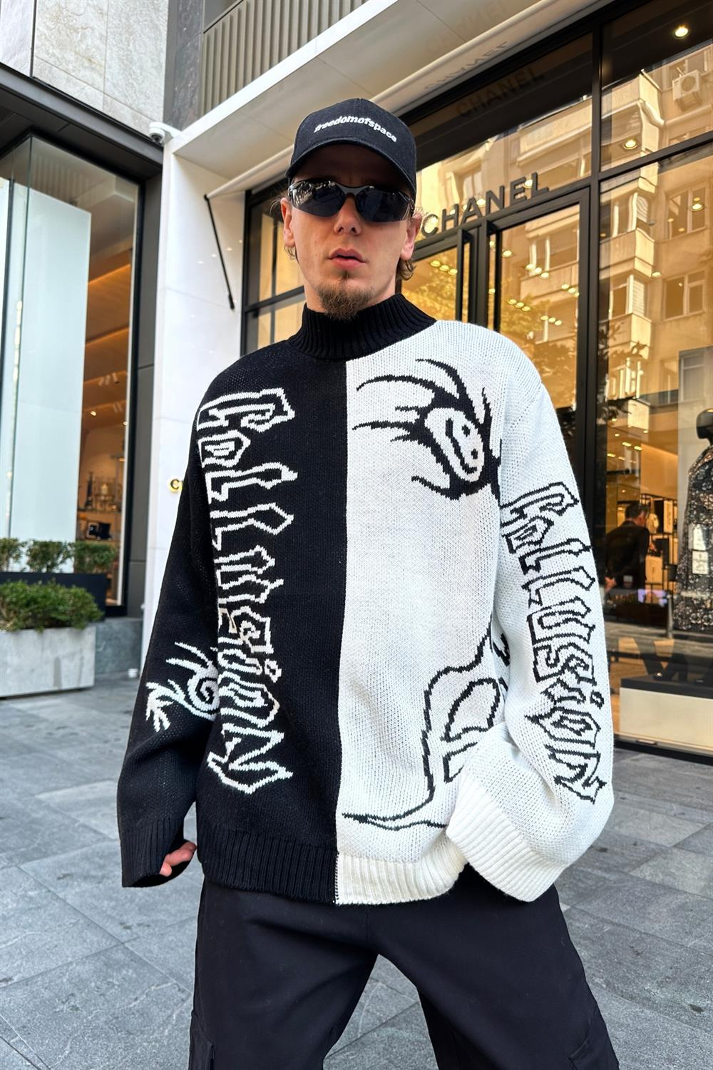 Desenli Coll Siyah Oversize Kazak KZK127