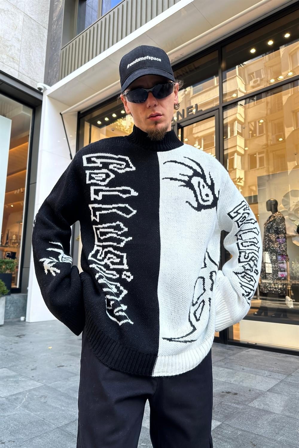 Desenli Coll Siyah Oversize Kazak KZK127