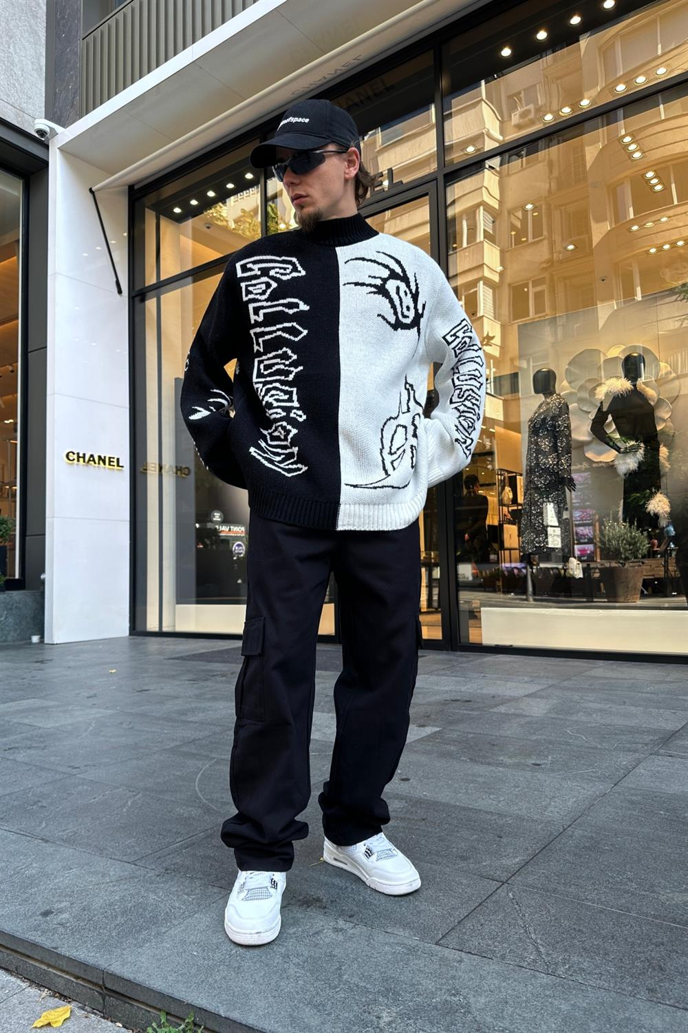 Desenli Coll Siyah Oversize Kazak KZK127