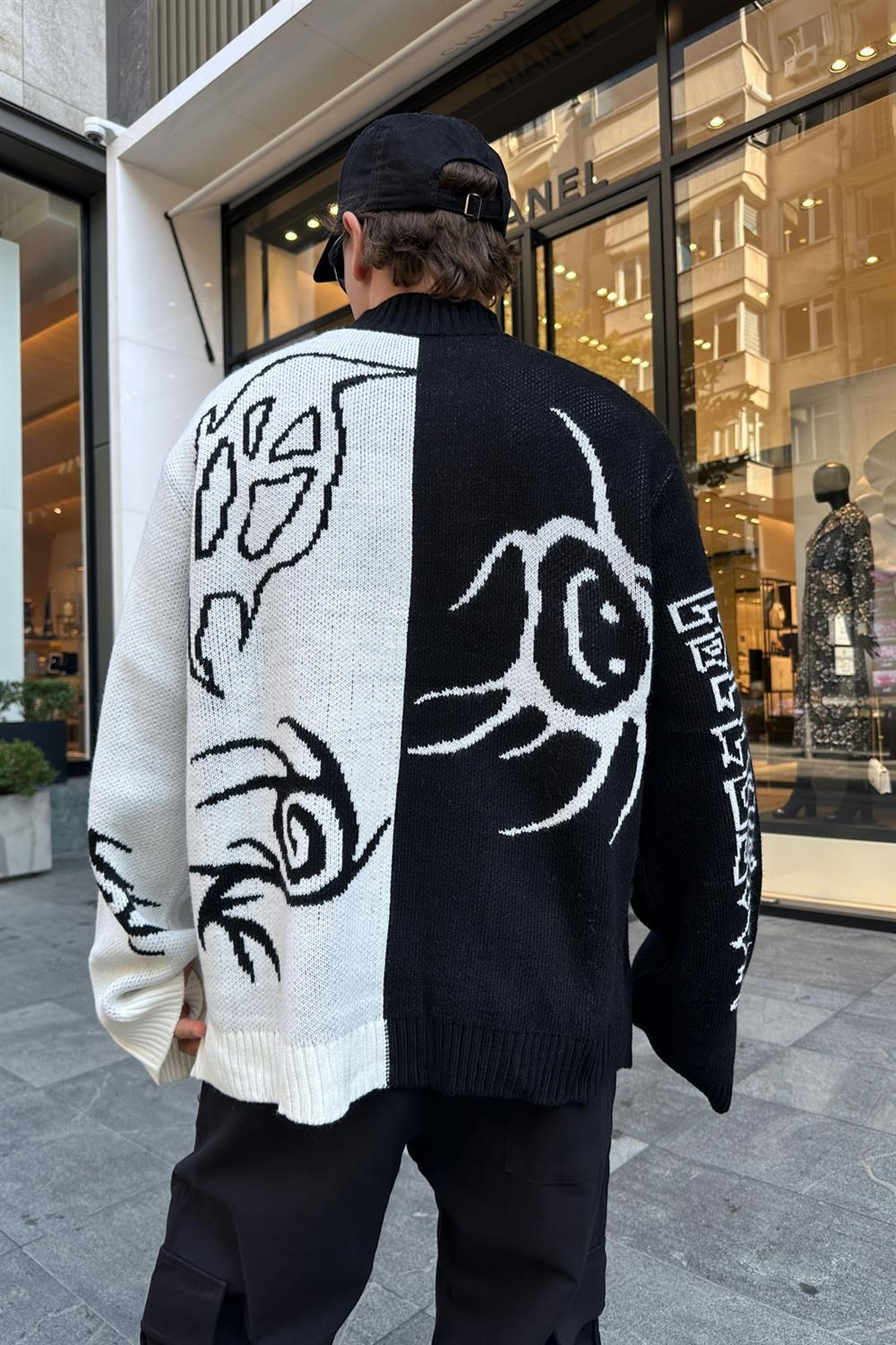 Desenli Coll Siyah Oversize Kazak KZK127
