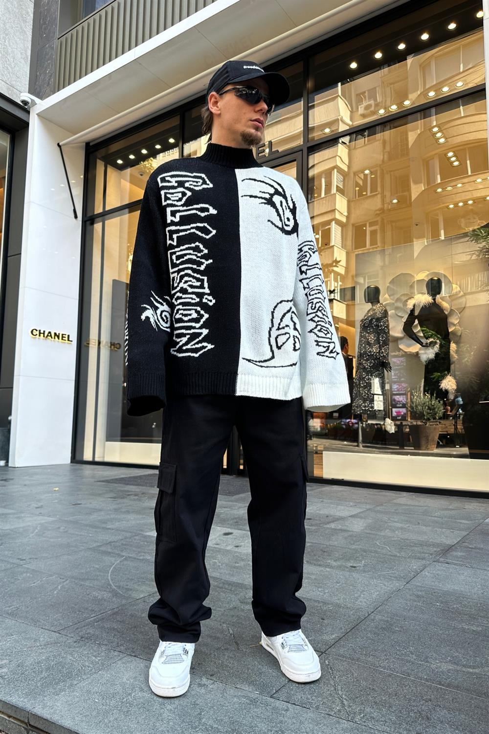 Desenli Coll Siyah Oversize Kazak KZK127