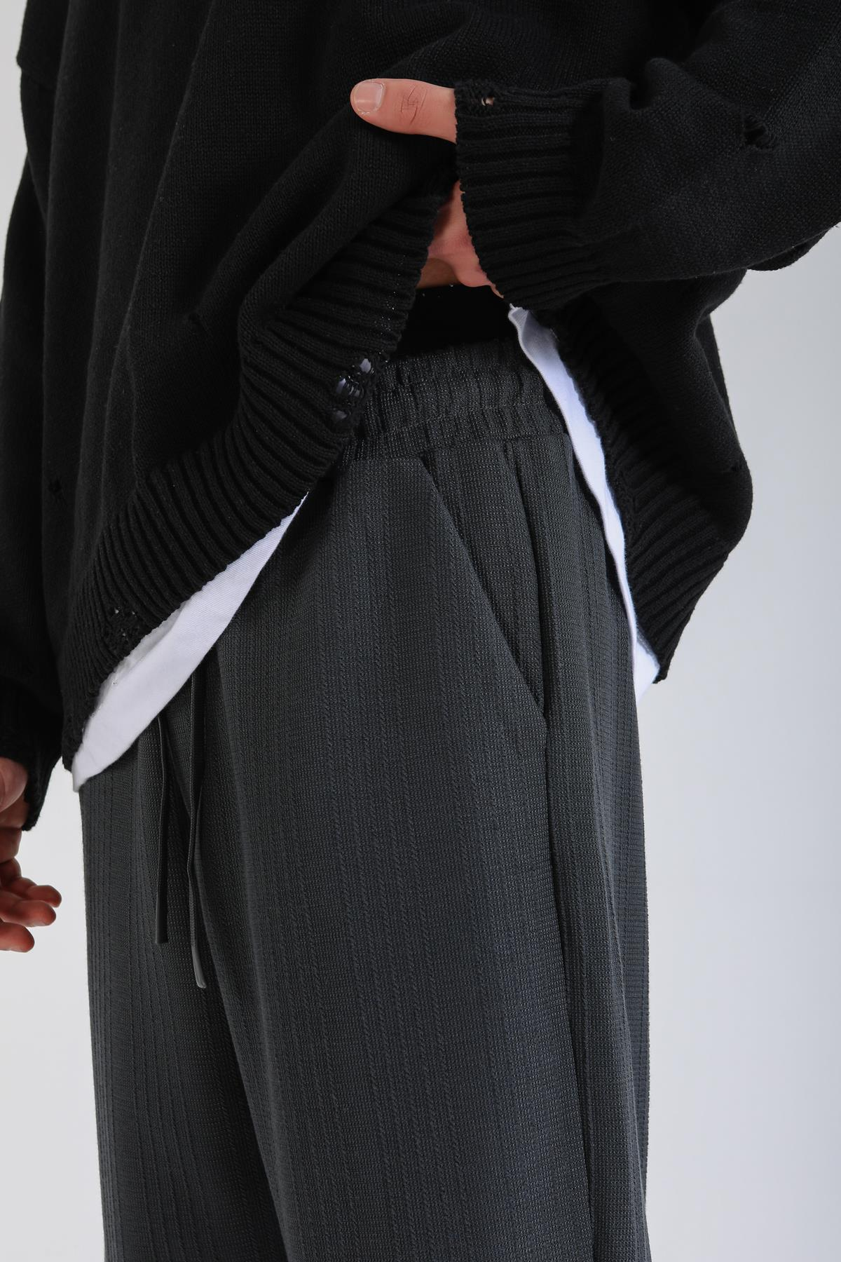 Desenli İnce Kumaş Antrasit Pantolon P1145