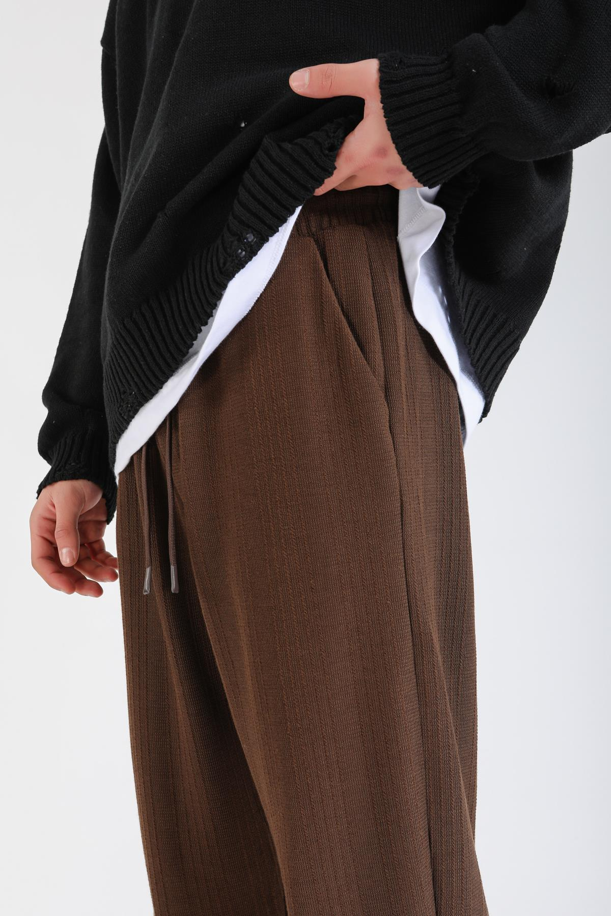 Desenli İnce Kumaş Kahve Pantolon P1146