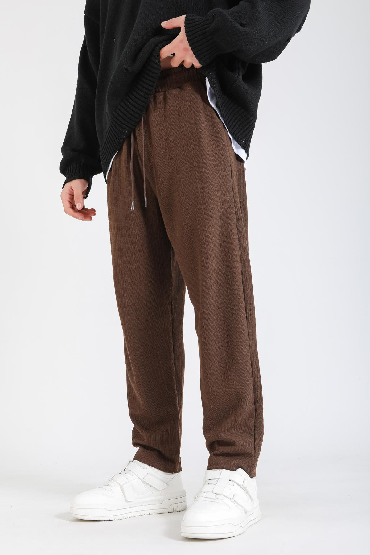 Desenli İnce Kumaş Kahve Pantolon P1146