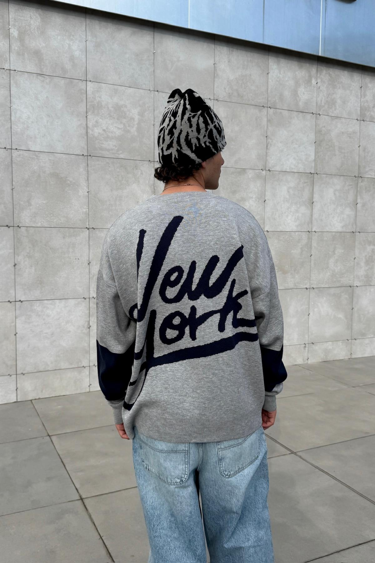 Desenli Oversize Gri Kazak JC01