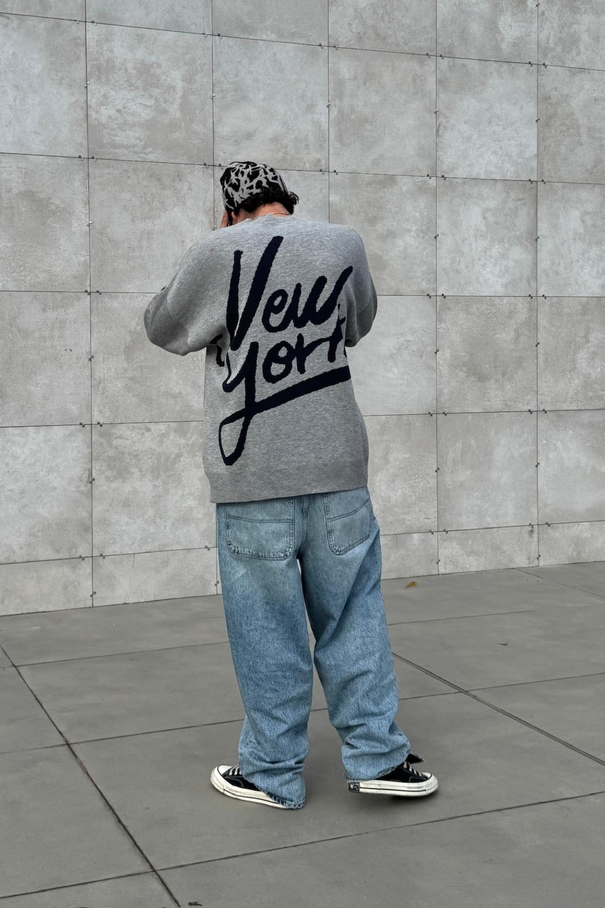 Desenli Oversize Gri Kazak JC01