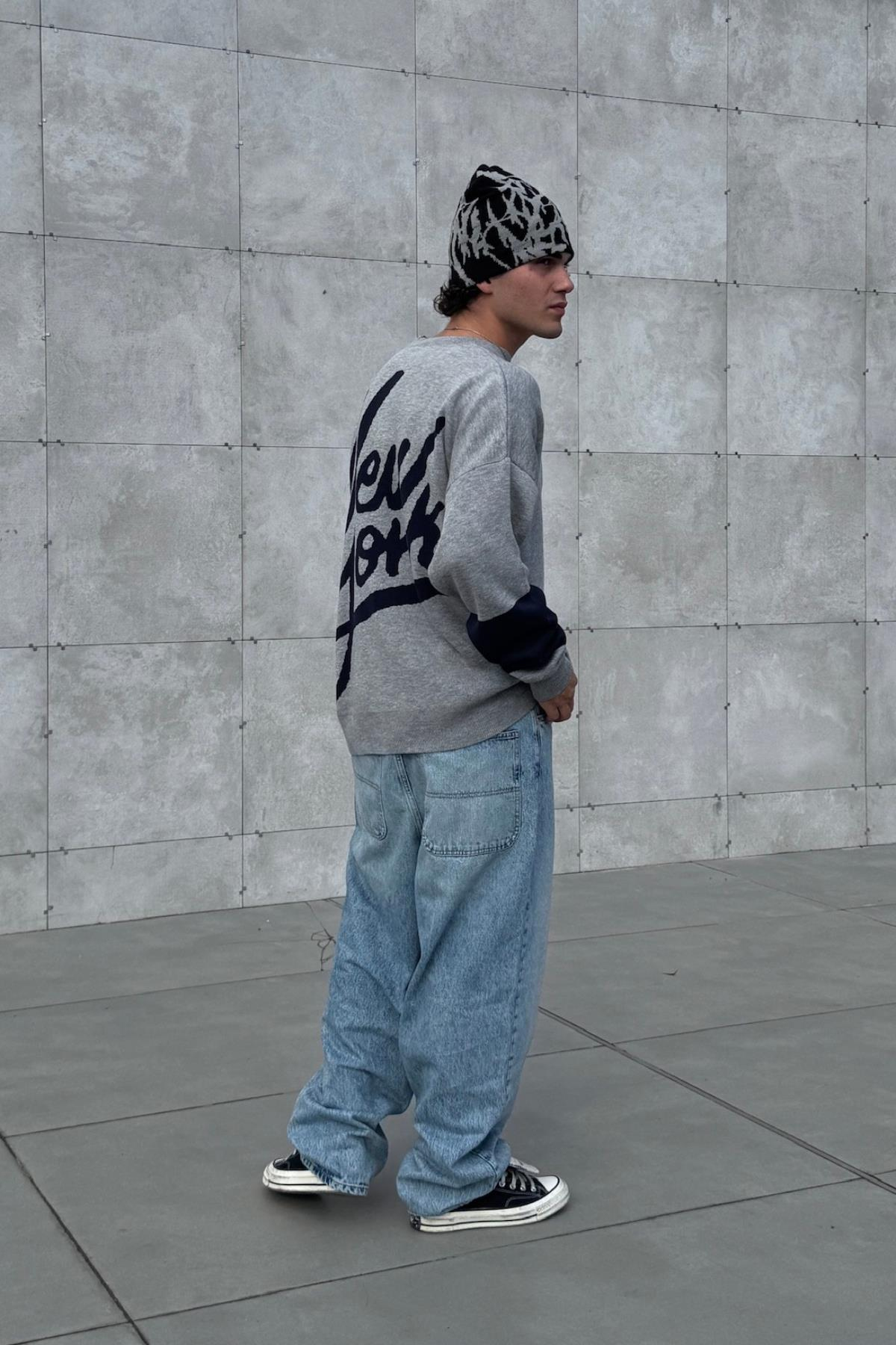 Desenli Oversize Gri Kazak JC01